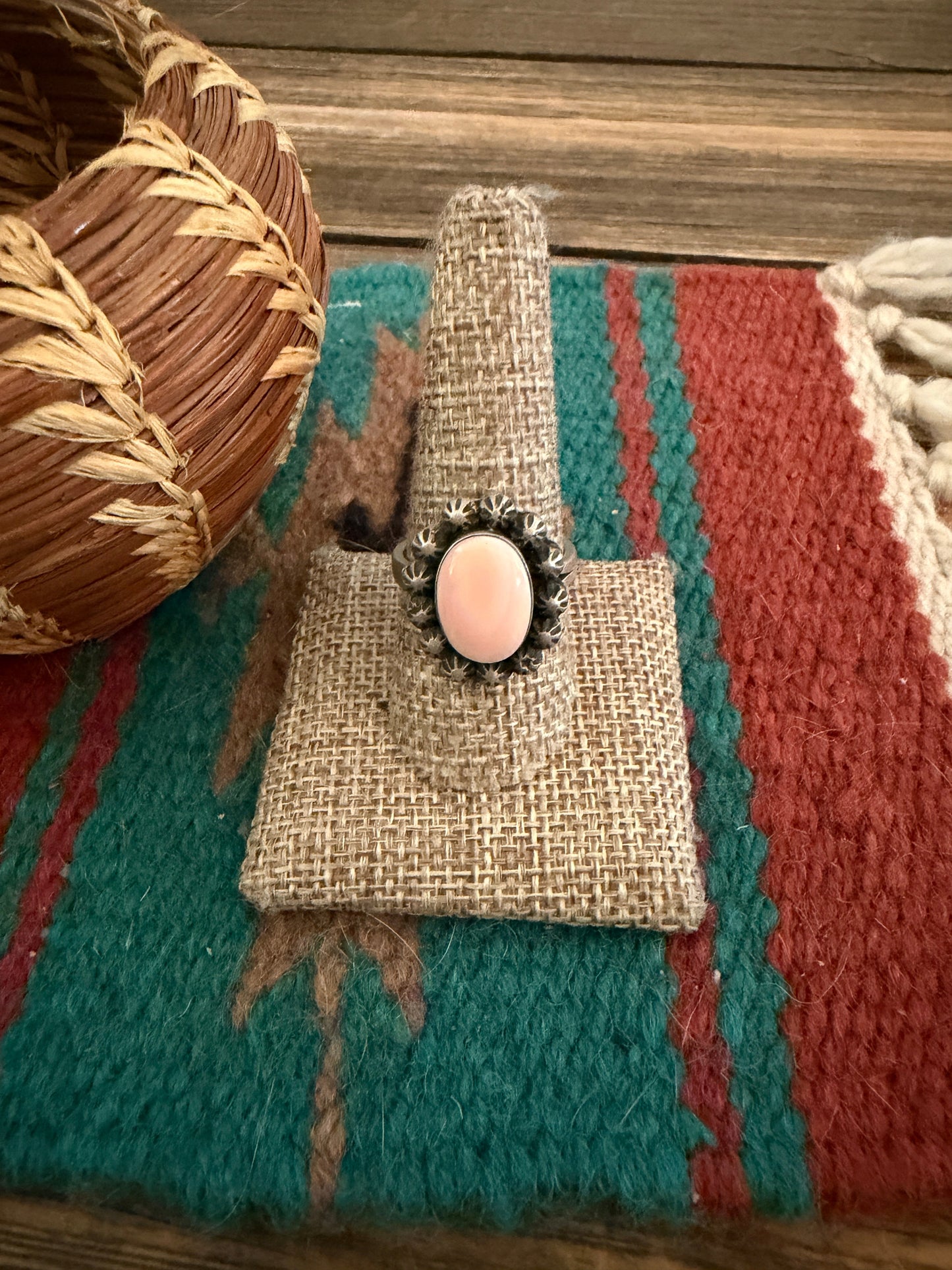 Handcrafted Queen Pink Conch & Sterling Silver Adjustable Ring