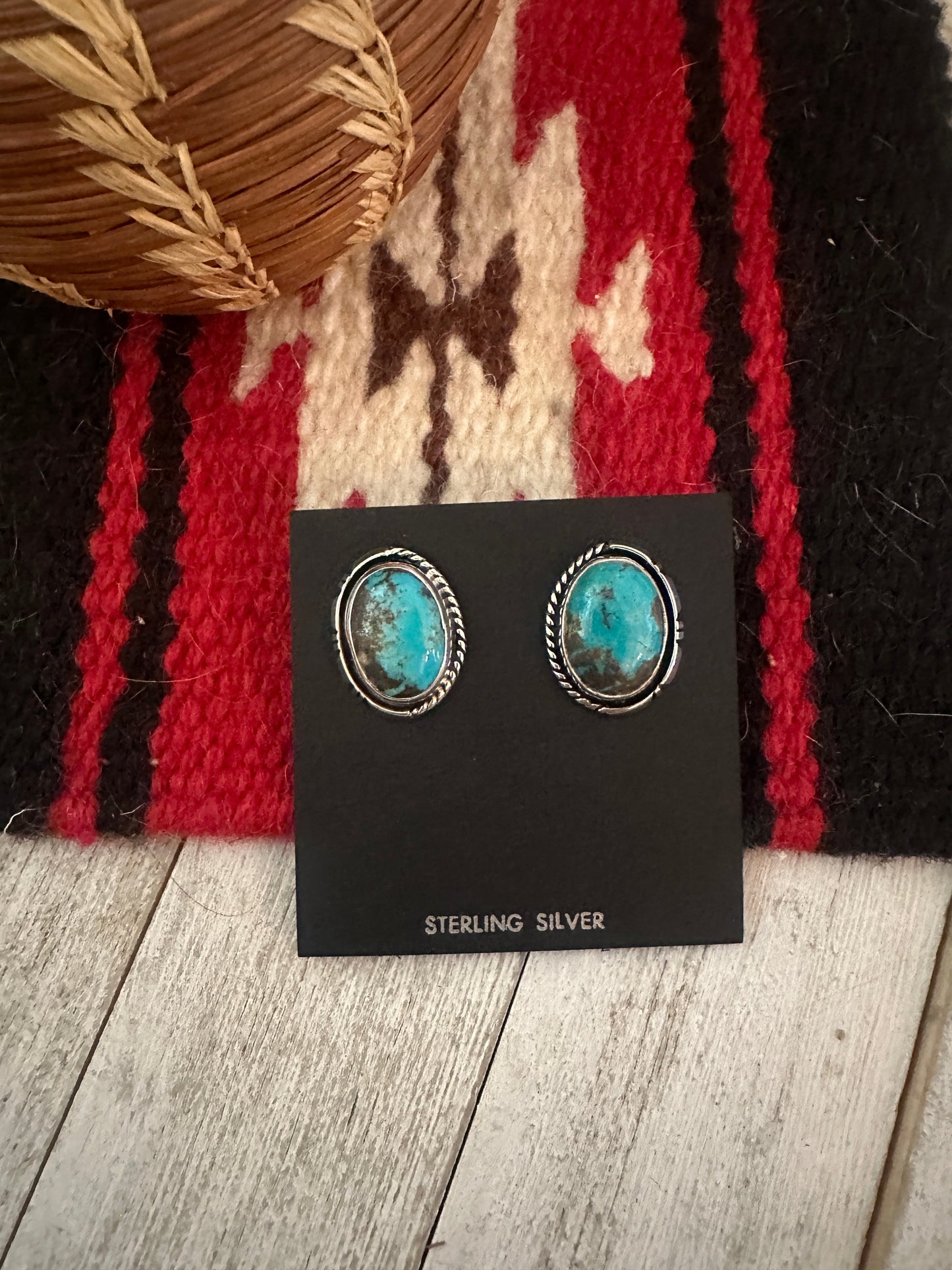 Handcrafted Kingman Turquoise & Sterling Silver Post Earrings
