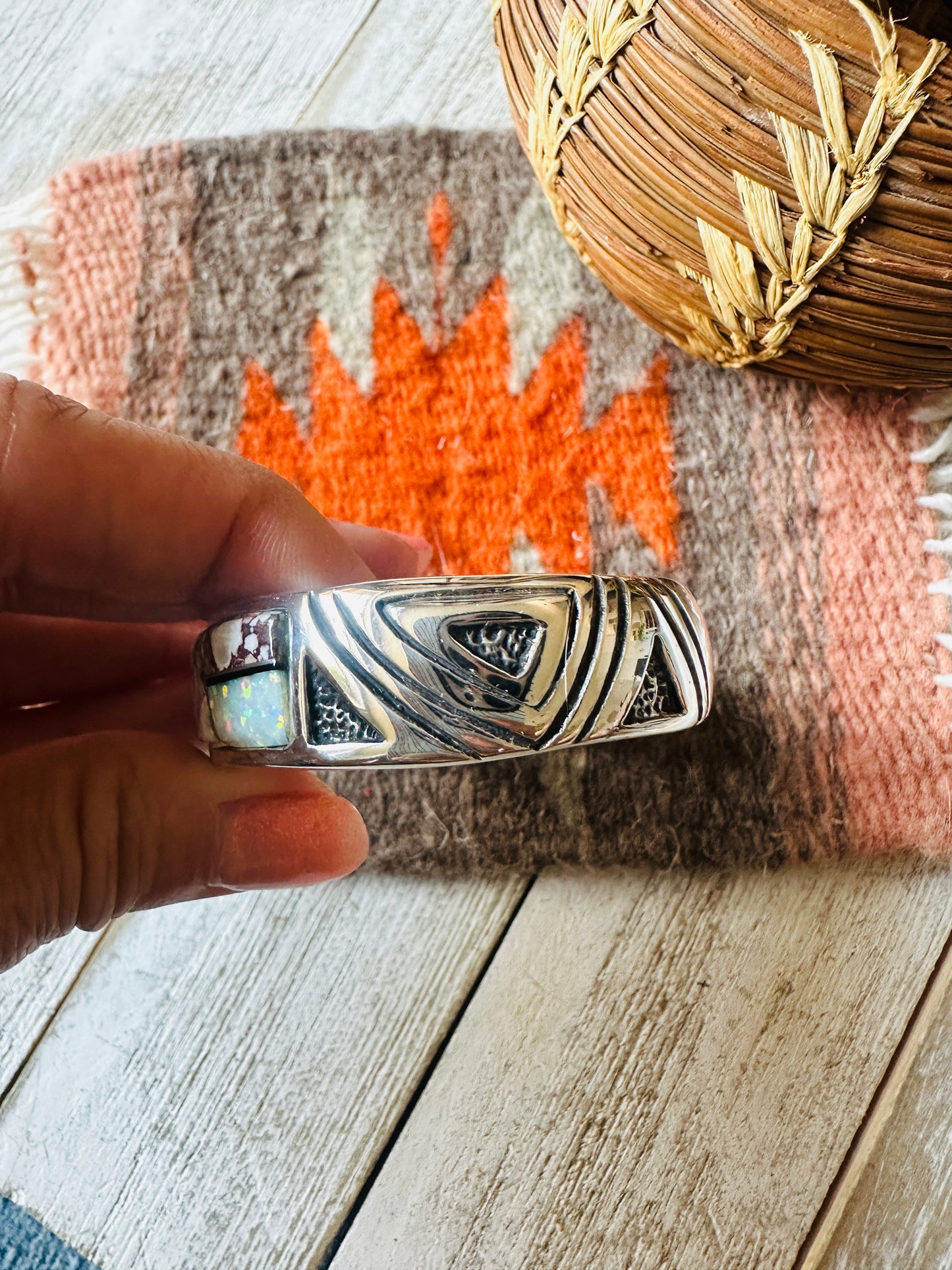 Handcrafted Multi Stone & Sterling Silver Inlay Cuff Bracelet