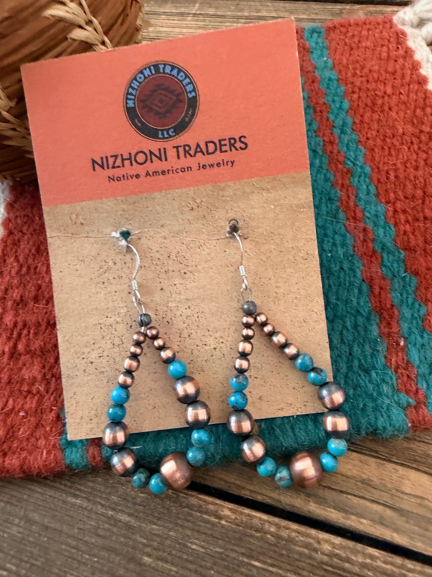 Handcrafted Copper & Turquoise Beaded Dangle Hoop Earrings