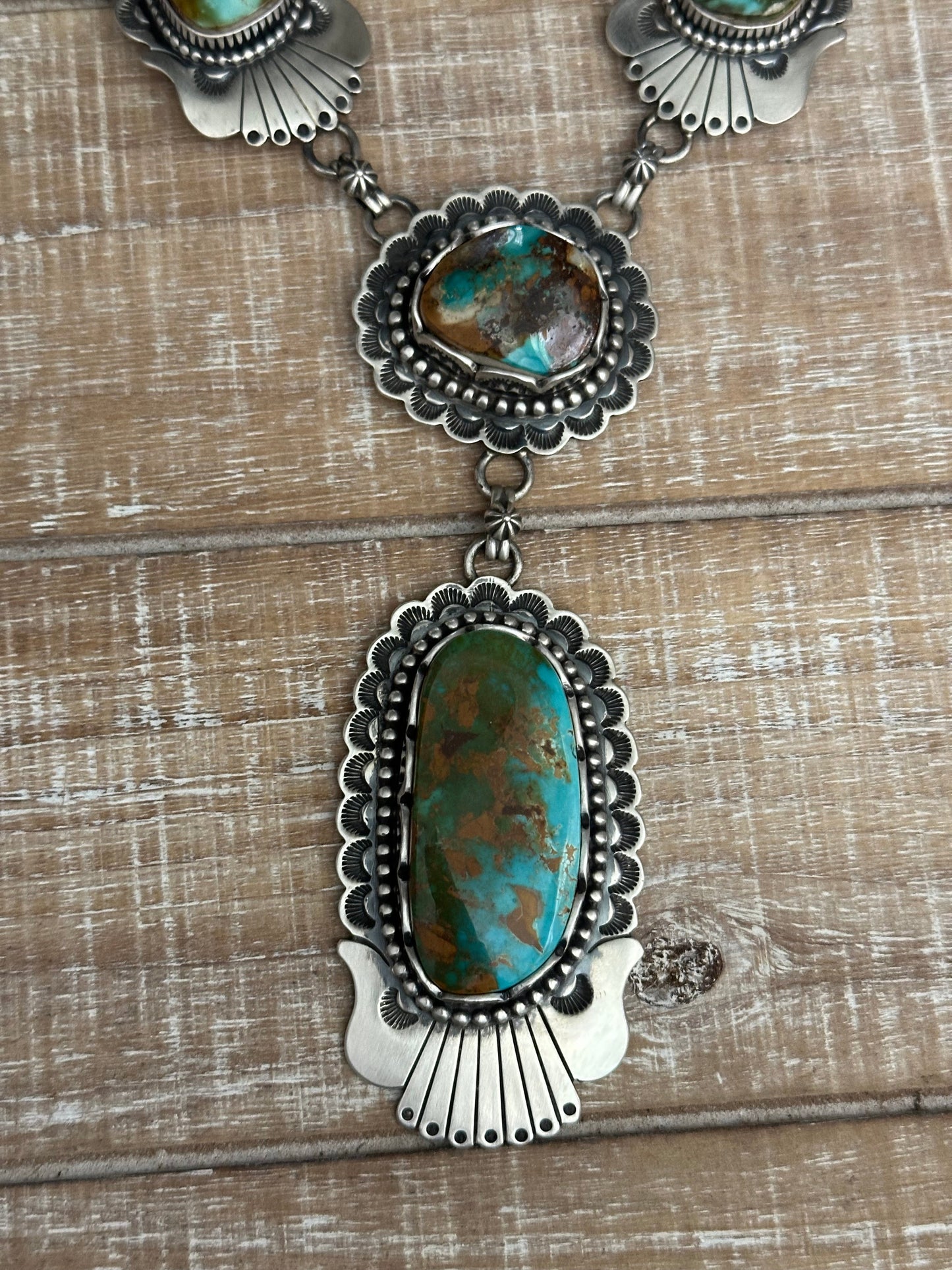 Charles Johnson Handcrafted Royston Turquoise & Sterling Silver Necklace, Bracelet and Ring Set Signed