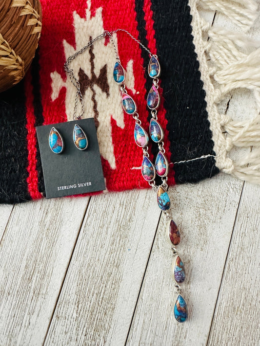 Handcrafted Sterling Silver & Pink Dream Mojave Lariat Necklace Set