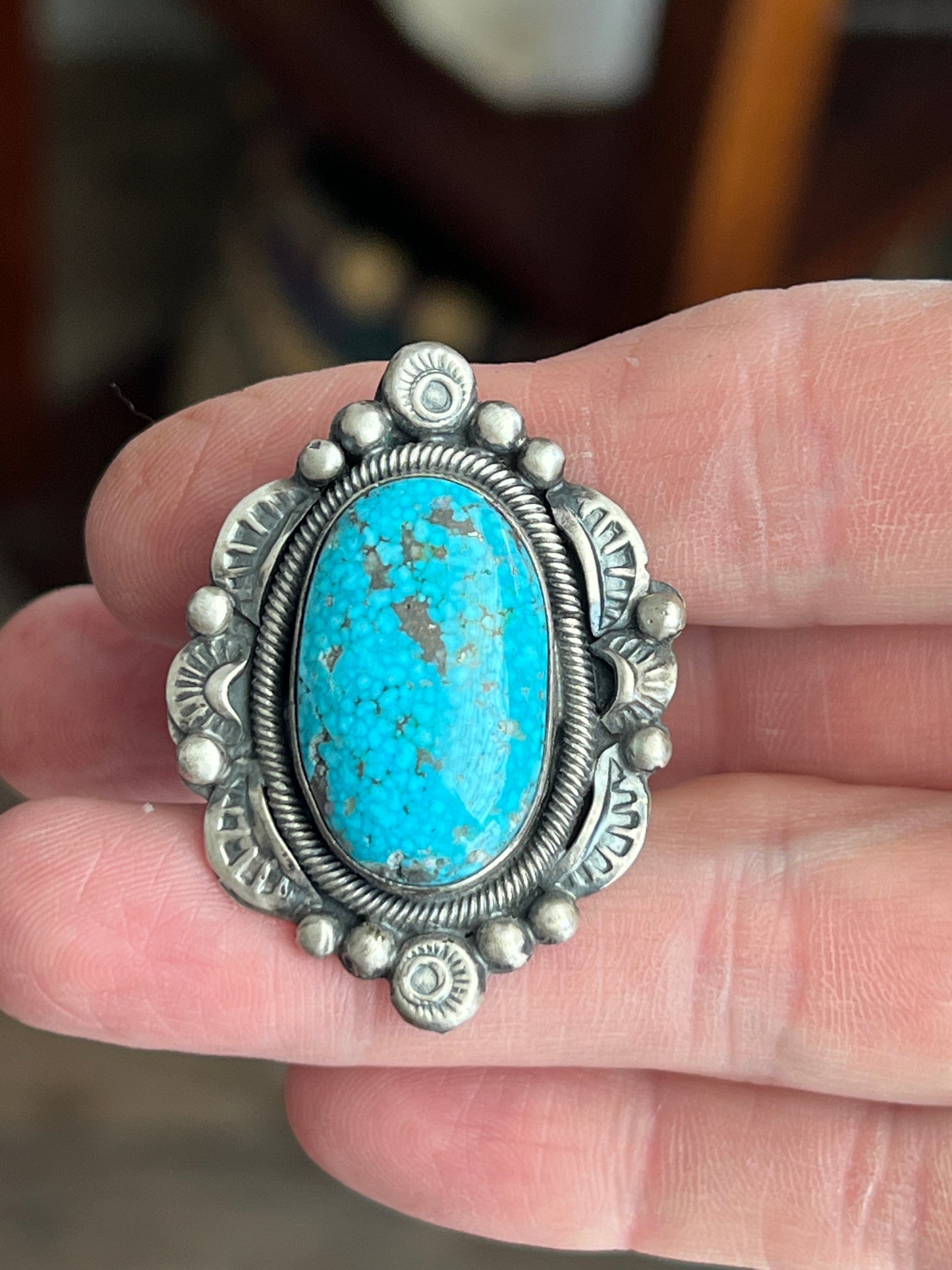 Handcrafted Sterling Silver and Natural Kingman Web Ring by Boyd Ashley, Size 8