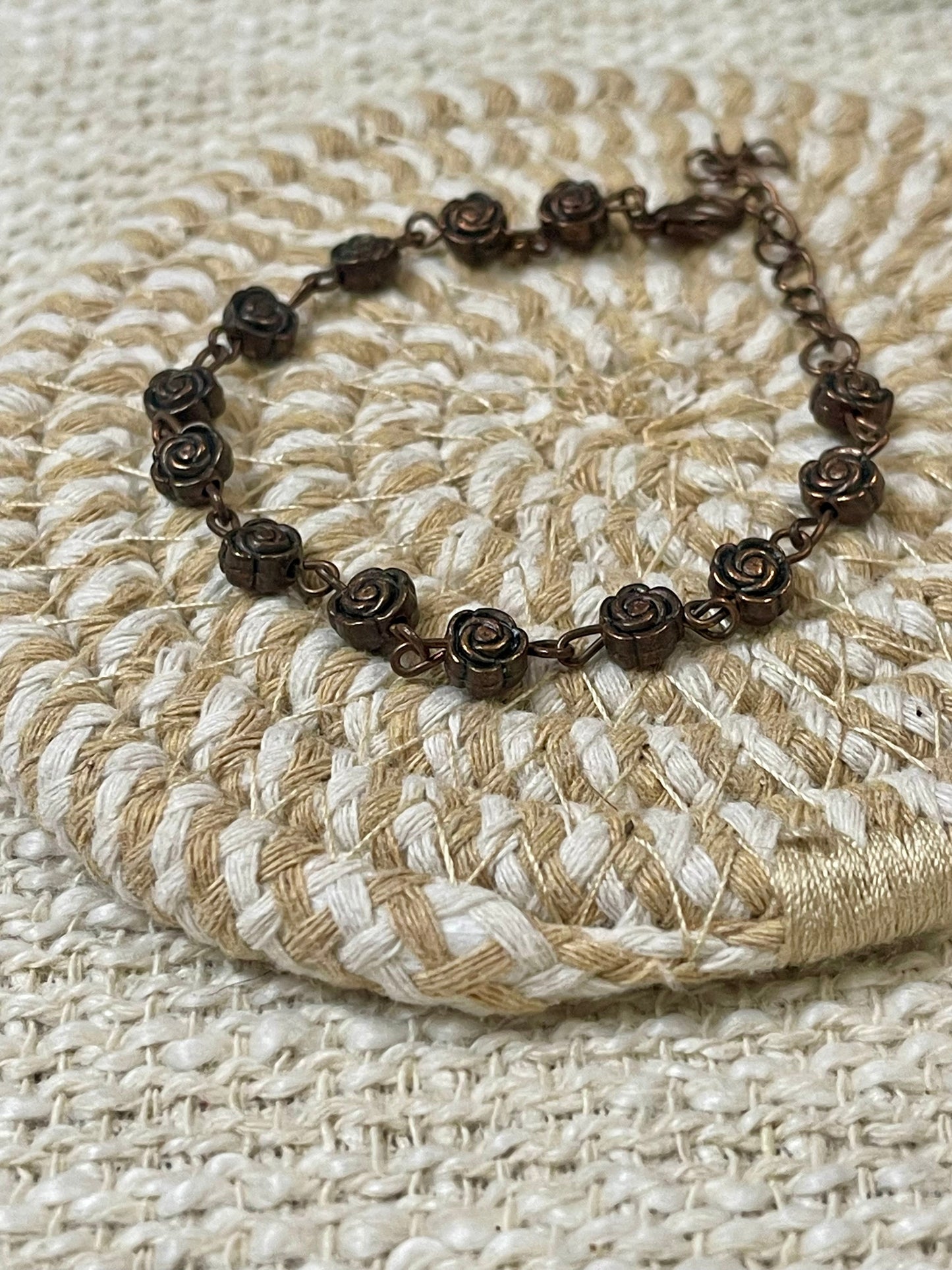 Vintage Handmade Copper Link Rose Bracelet