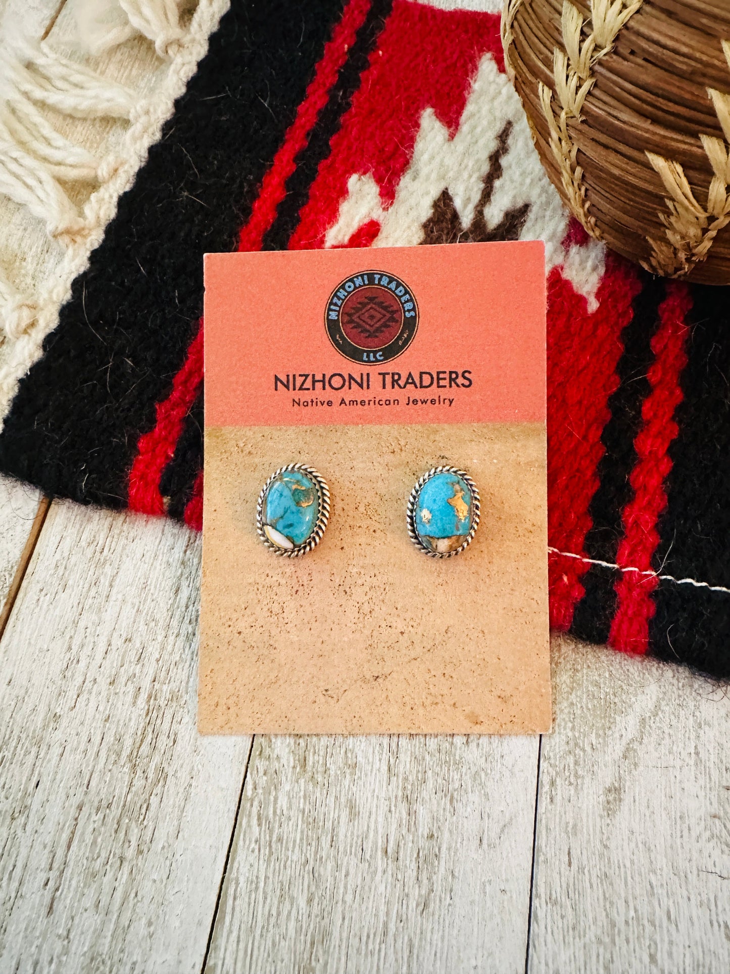Handcrafted Sterling Silver & Spice Blue Mojave Stud Earrings