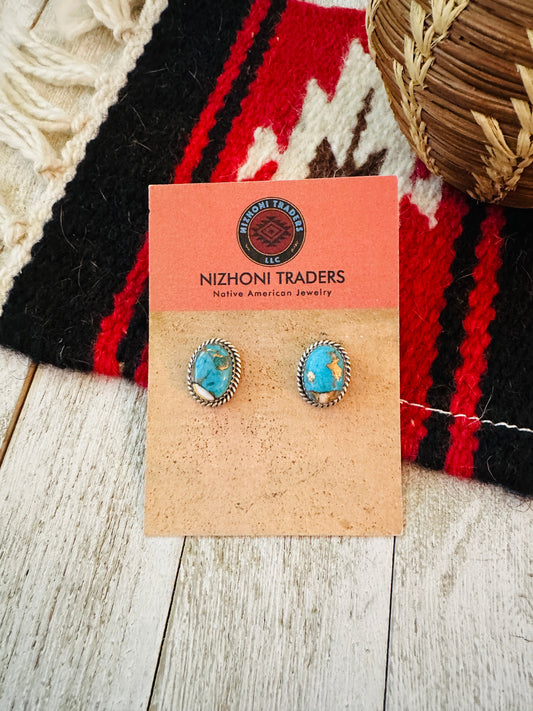 Handcrafted Sterling Silver & Spice Blue Mojave Stud Earrings