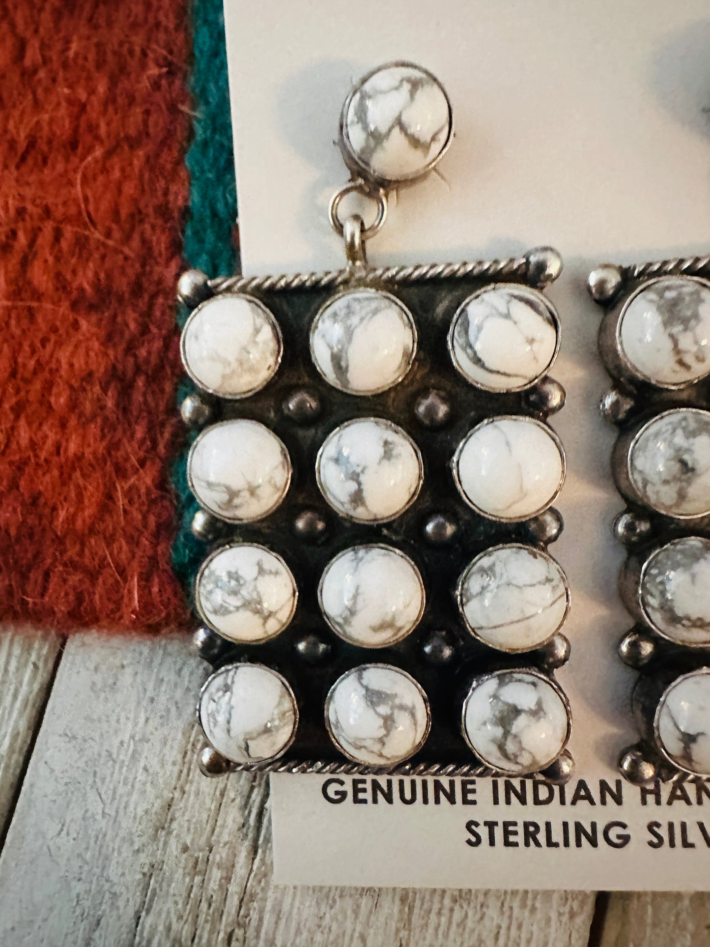 Handcrafted Howlite & Sterling Silver Dangle Earrings by Jacqueline Silver