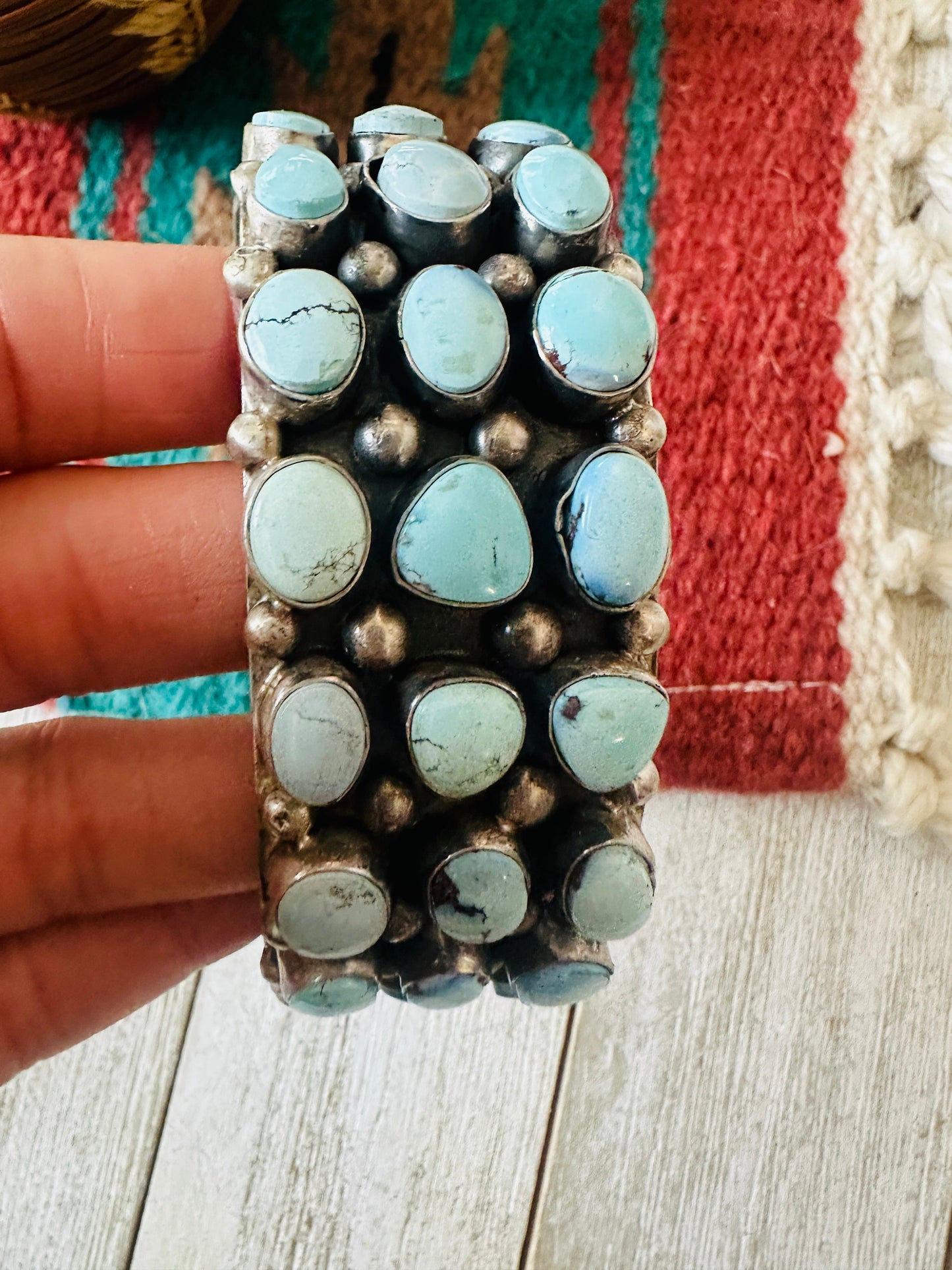 Sterling Silver & Golden Hills Turquoise Cluster Cuff Bracelet /