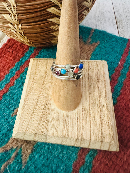Handcrafted Sterling Silver And Multi Stone Ring Size 7.25
