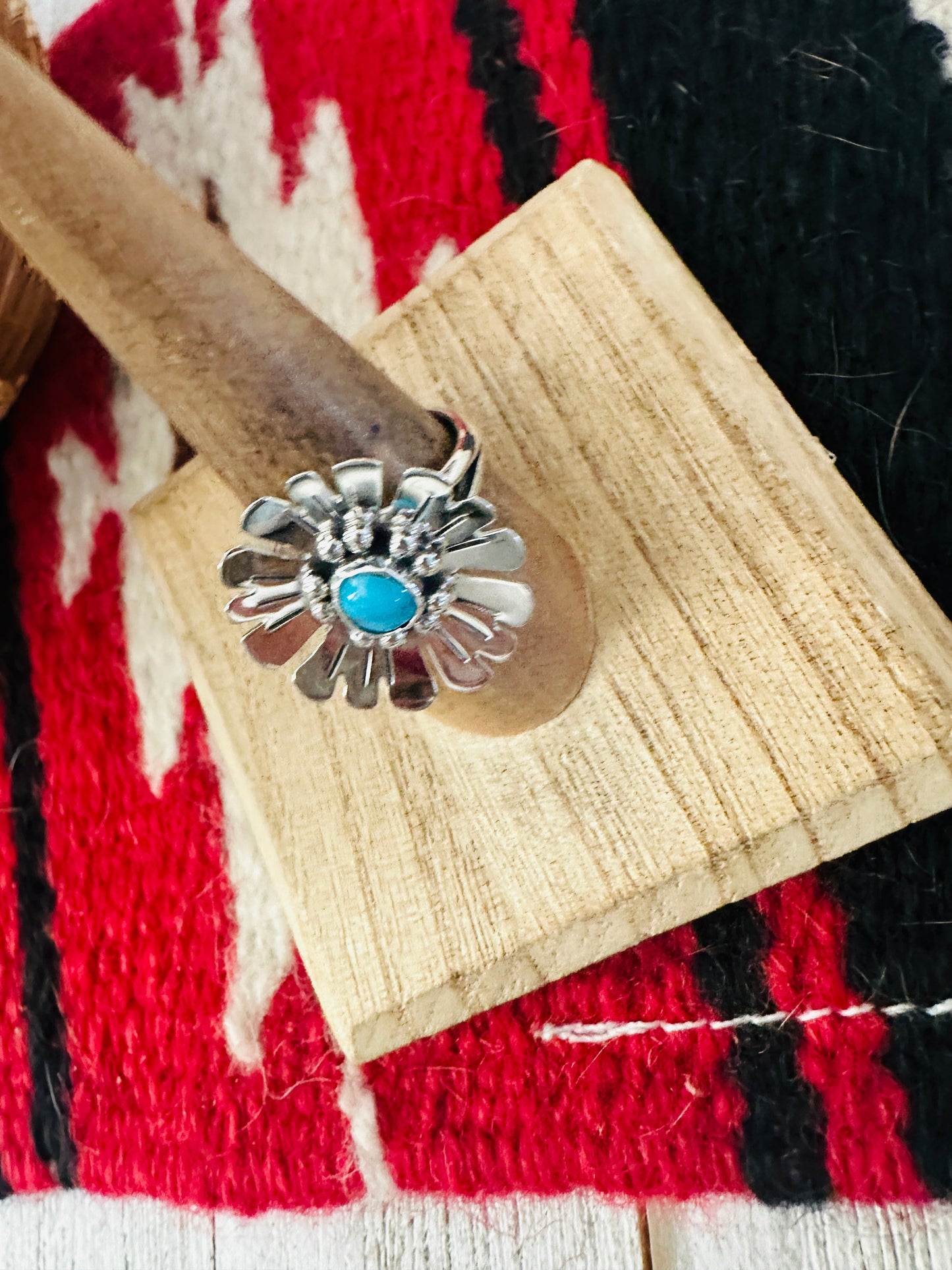 Handcrafted Sterling Silver & Turquoise Adjustable Flower Ring