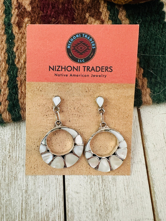 Handcrafted Mother of Pearl & Sterling Silver Inlay Dangle Earrings