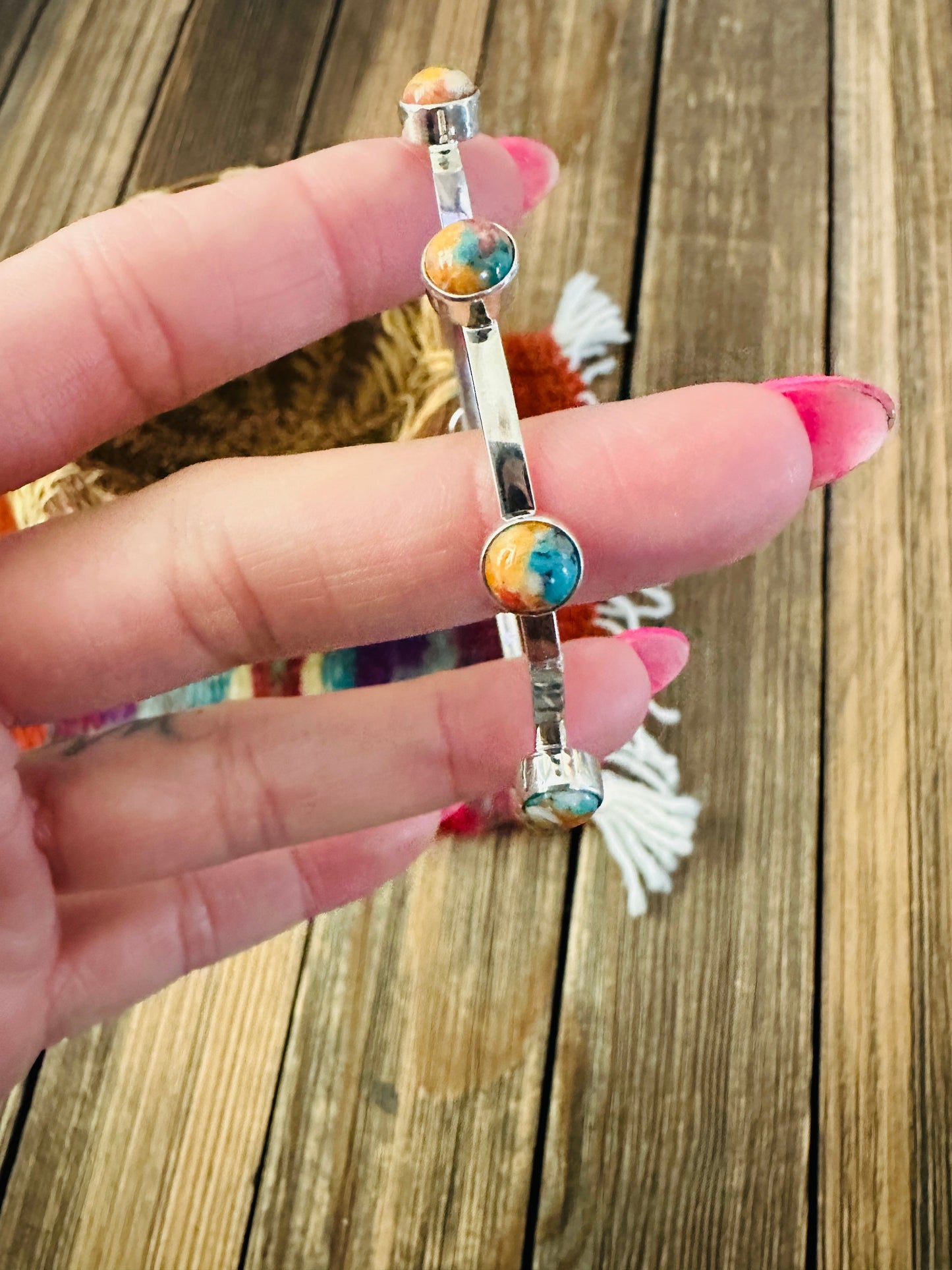 Handcrafted Multi Stone & Sterling Silver Bangle Bracelet