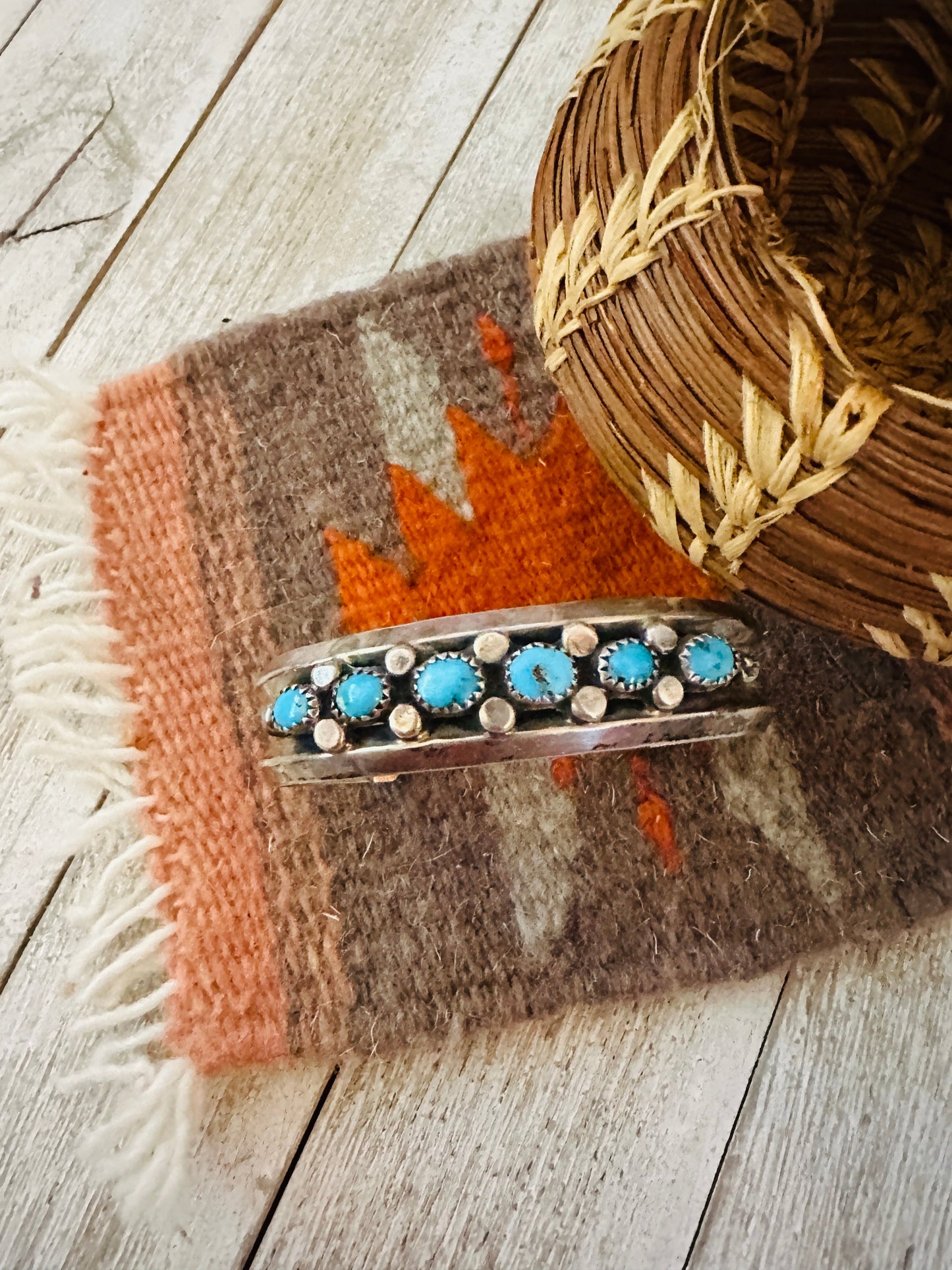 Handcrafted Old Pawn Turquoise & Sterling Silver Cuff Bracelet /