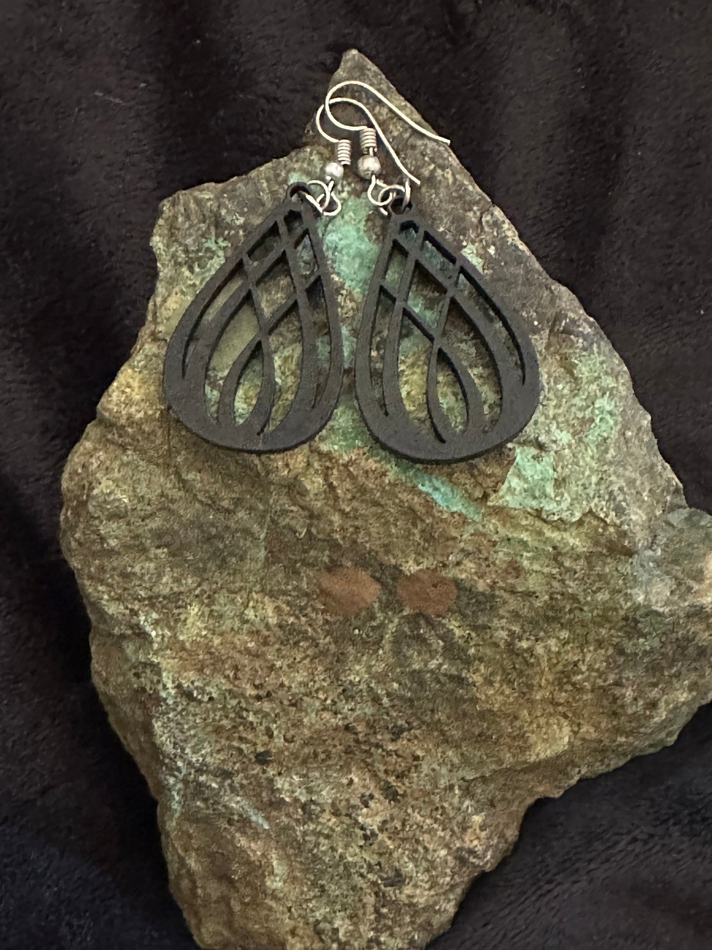 Black Wood Teardrop Sterling Silver Earrings