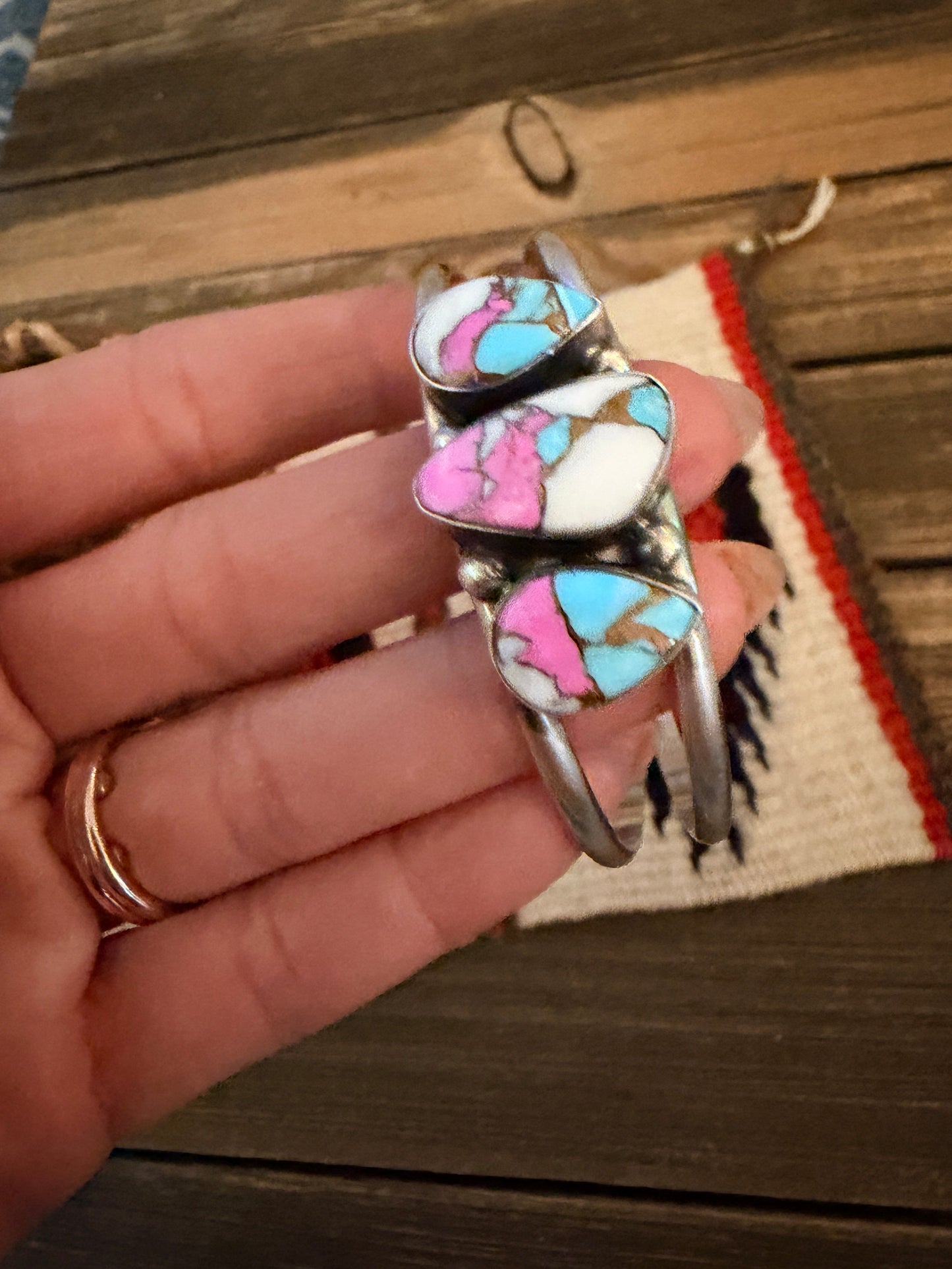 Handcrafted Cotton Candy & Sterling Silver Cuff Bracelet by Augustine Largo