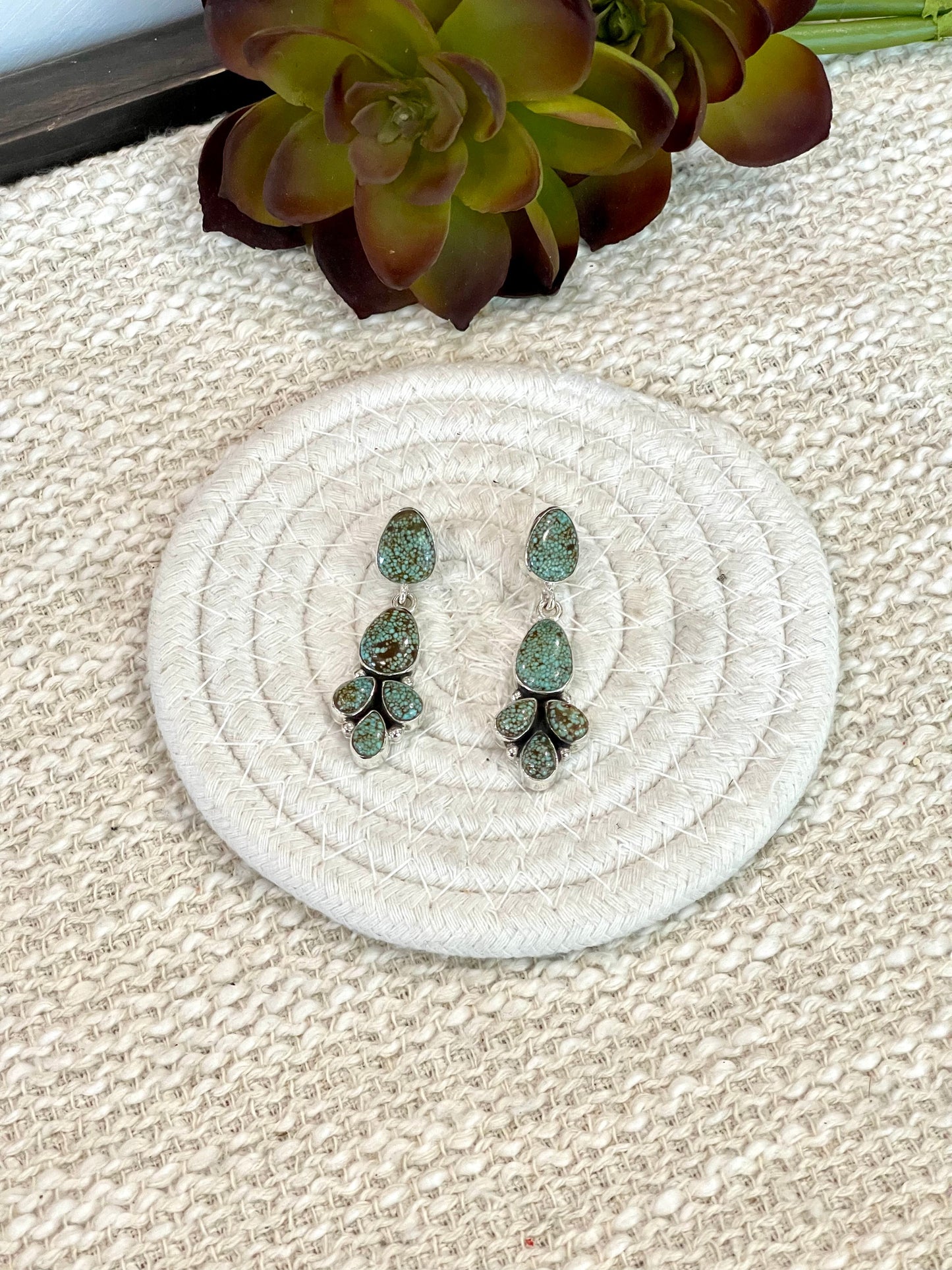 Handmade Sterling Silver Number 8 Turquoise Post Dangle Earrings with Signed Nizhoni