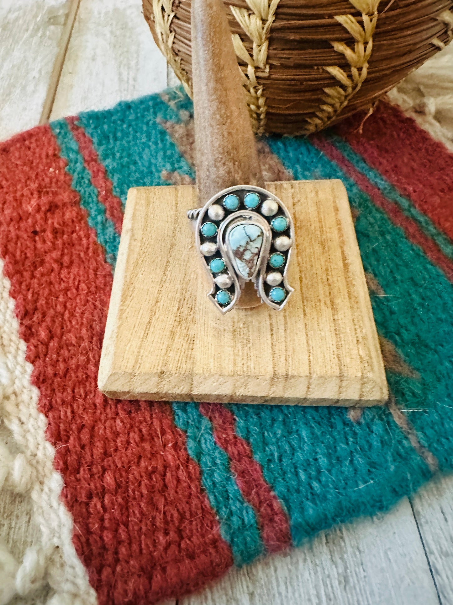 Handcrafted Sterling Silver & Turquoise Adjustable Horseshoe Ring