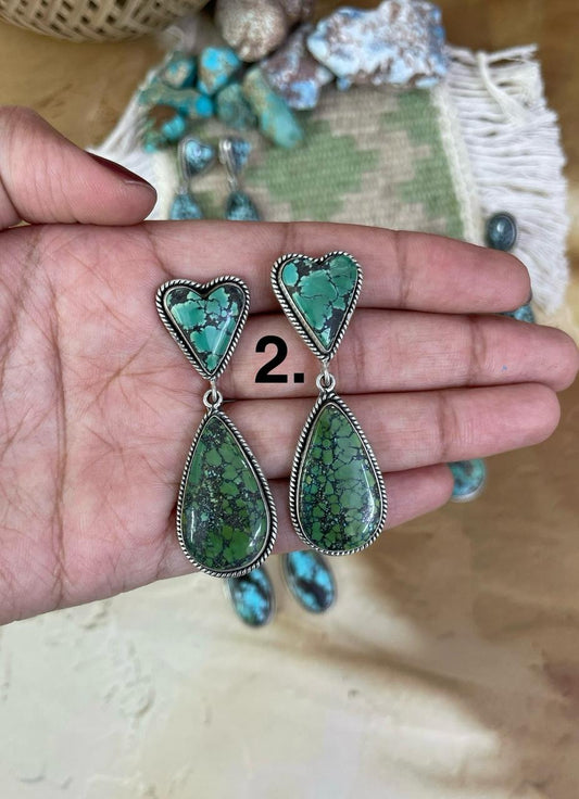 Handmade Sterling Silver Lander Turquoise Post Earrings, Signed Nizhoni