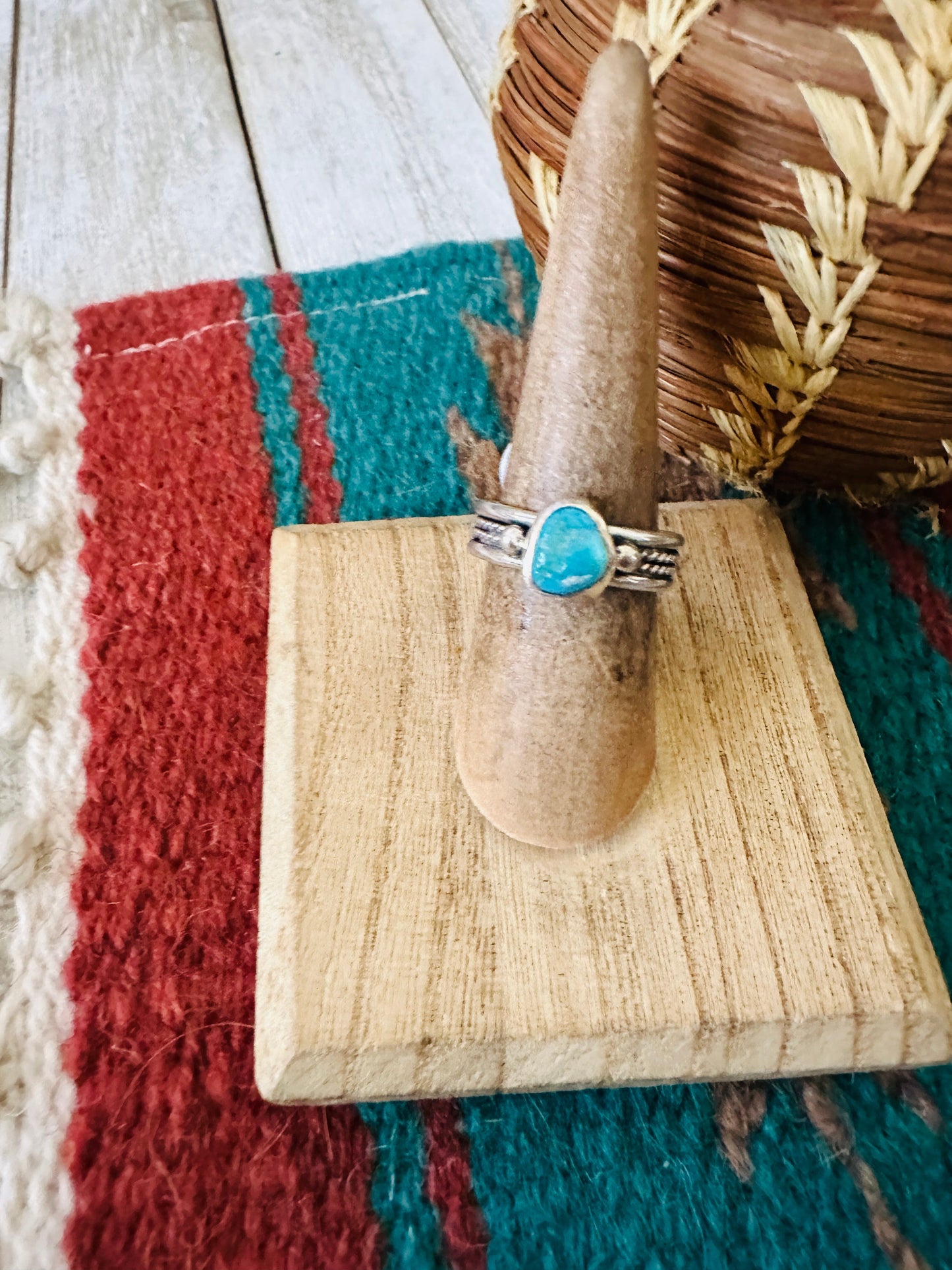 Handcrafted Sterling Silver & Turquoise Ring Size 6.5
