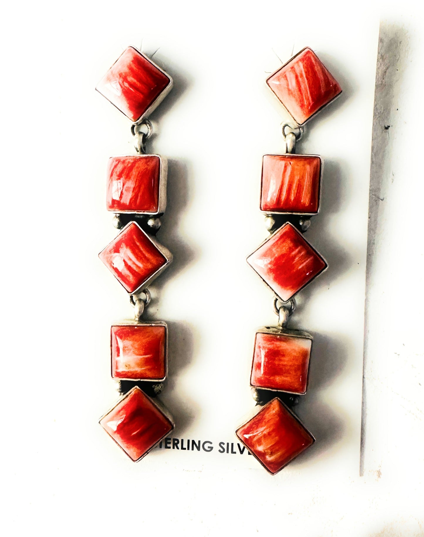 Handcrafted Orange Spiny and Sterling Silver Dangle Earrings
