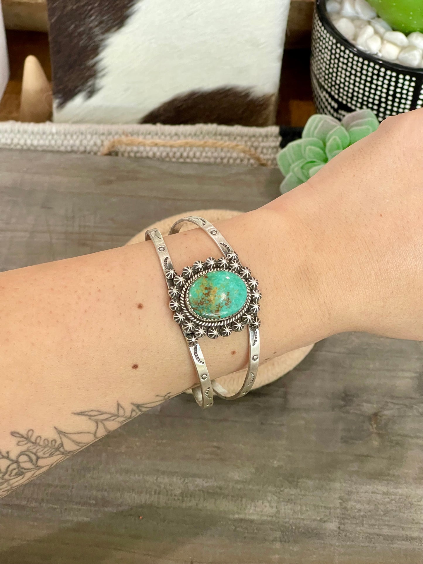 Handmade Sterling Silver & Royston Turquoise Cuff Bracelet