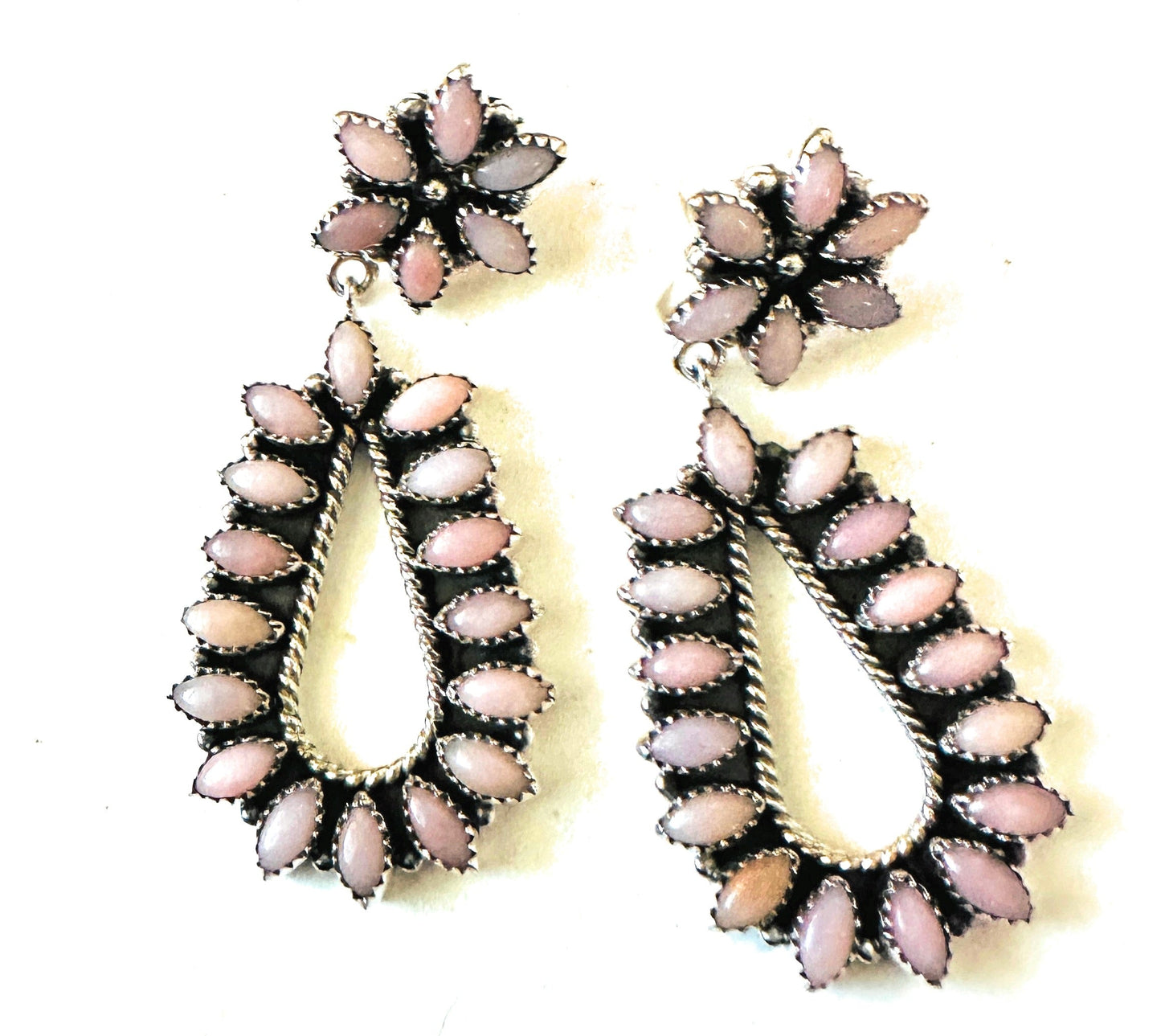 Handmade Pink Opal & Sterling Silver Dangle Earrings Signed Nizhoni