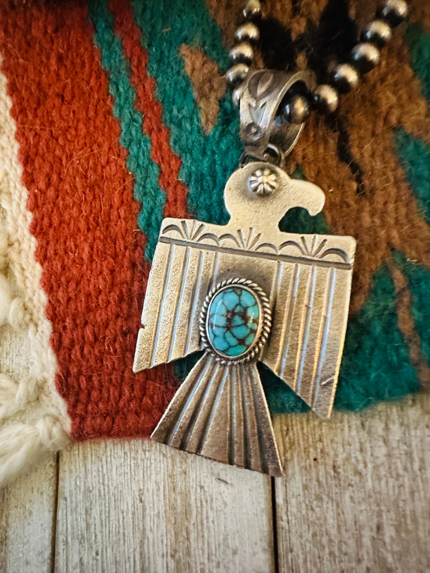 Handcrafted Sterling Silver & Turquoise Thunderbird Pendant by Kevin Billah