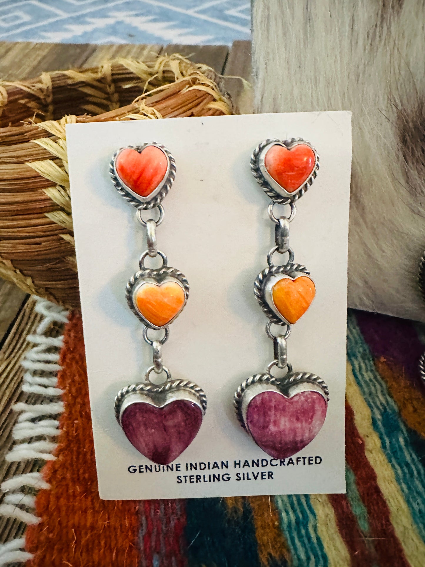 Handcrafted Spiny Oyster & Sterling Silver Heart Necklace and Earring Set by Debra Smith