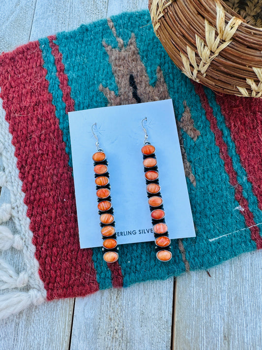 Handcrafted Orange Spiny Oyster & Sterling Silver Dangle Earrings