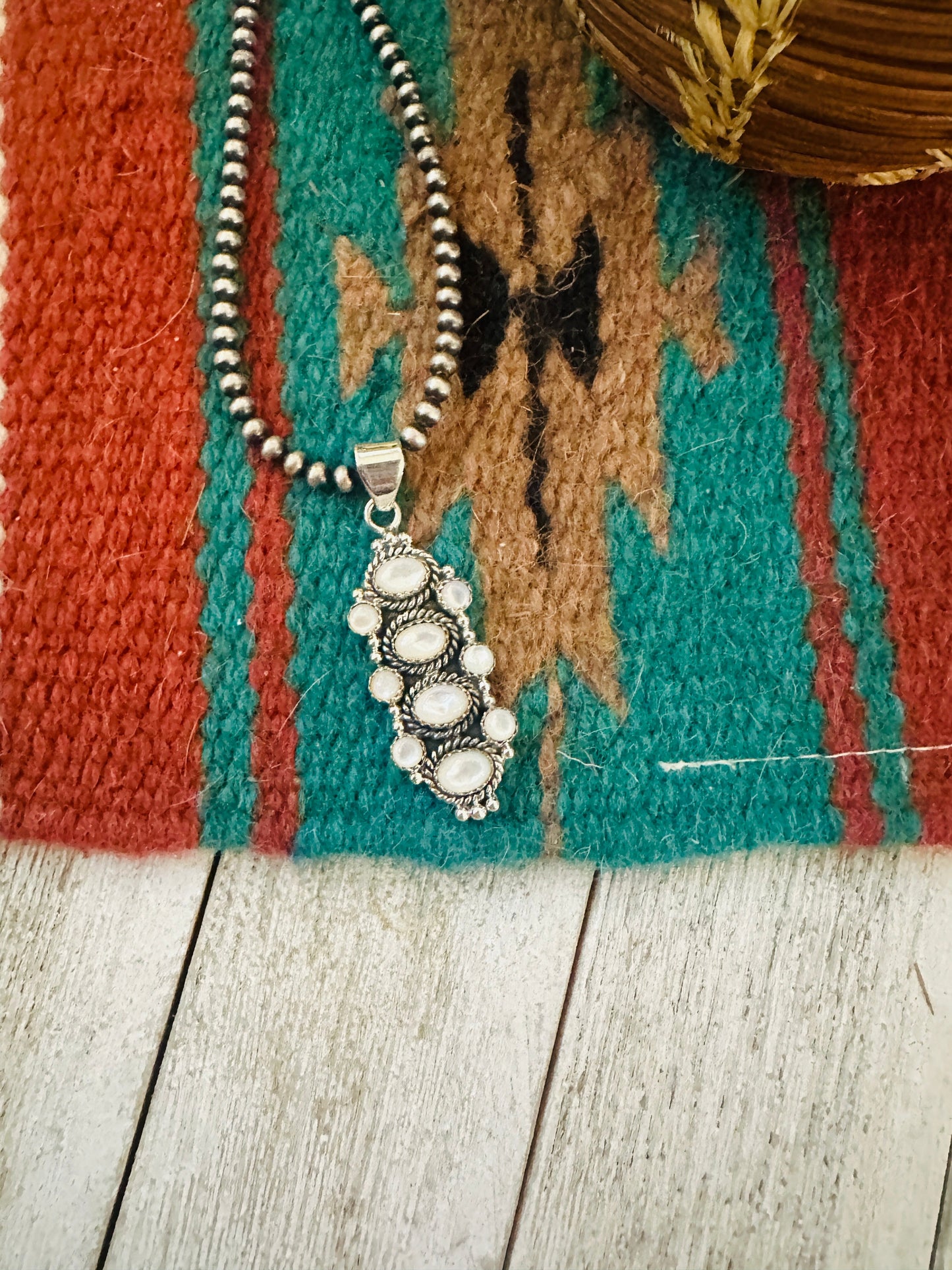 ** Christmas Collection ** Handmade Sterling Silver & Mother of Pearl Pendant Signed Nizhoni