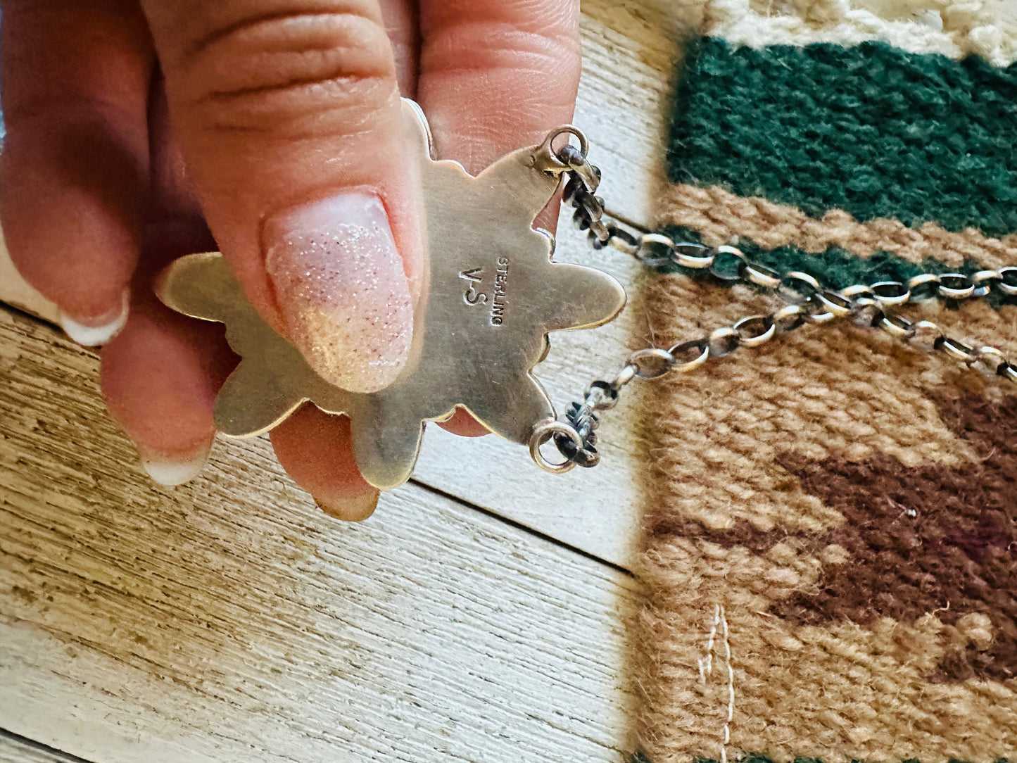 Handcrafted Sterling Silver, Queen Pink Conch Shell & Turquoise Necklace