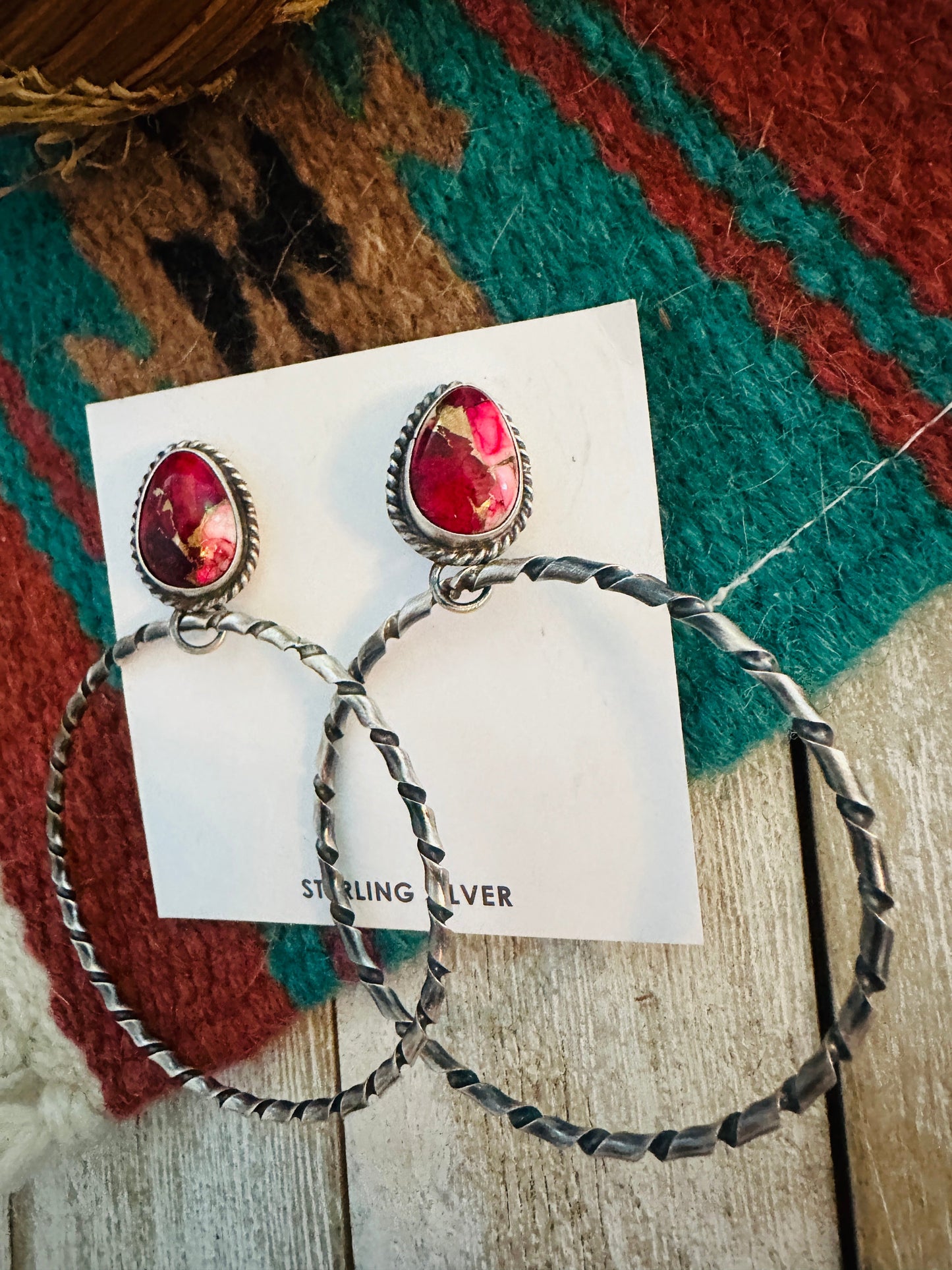 Handcrafted Rose Dahlia and Sterling Silver Dangle Hoop Earrings