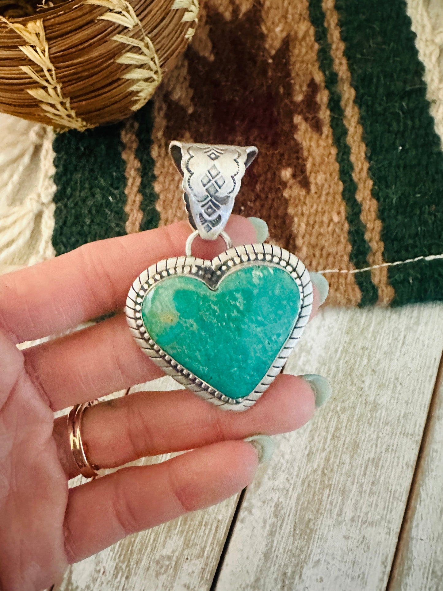 Handmade Turquoise & Sterling Silver Heart Pendant