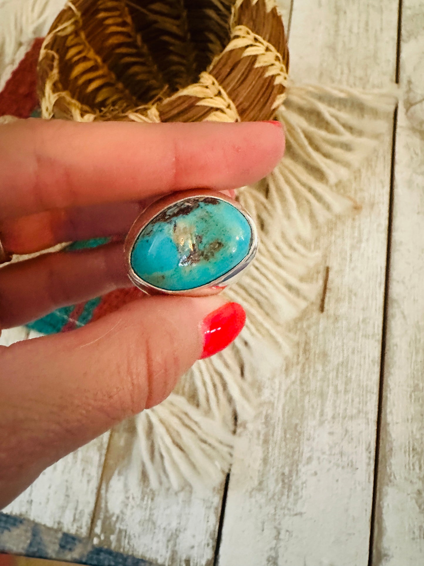 Handcrafted Turquoise & Sterling Silver Cigar Band Ring Size 11.5