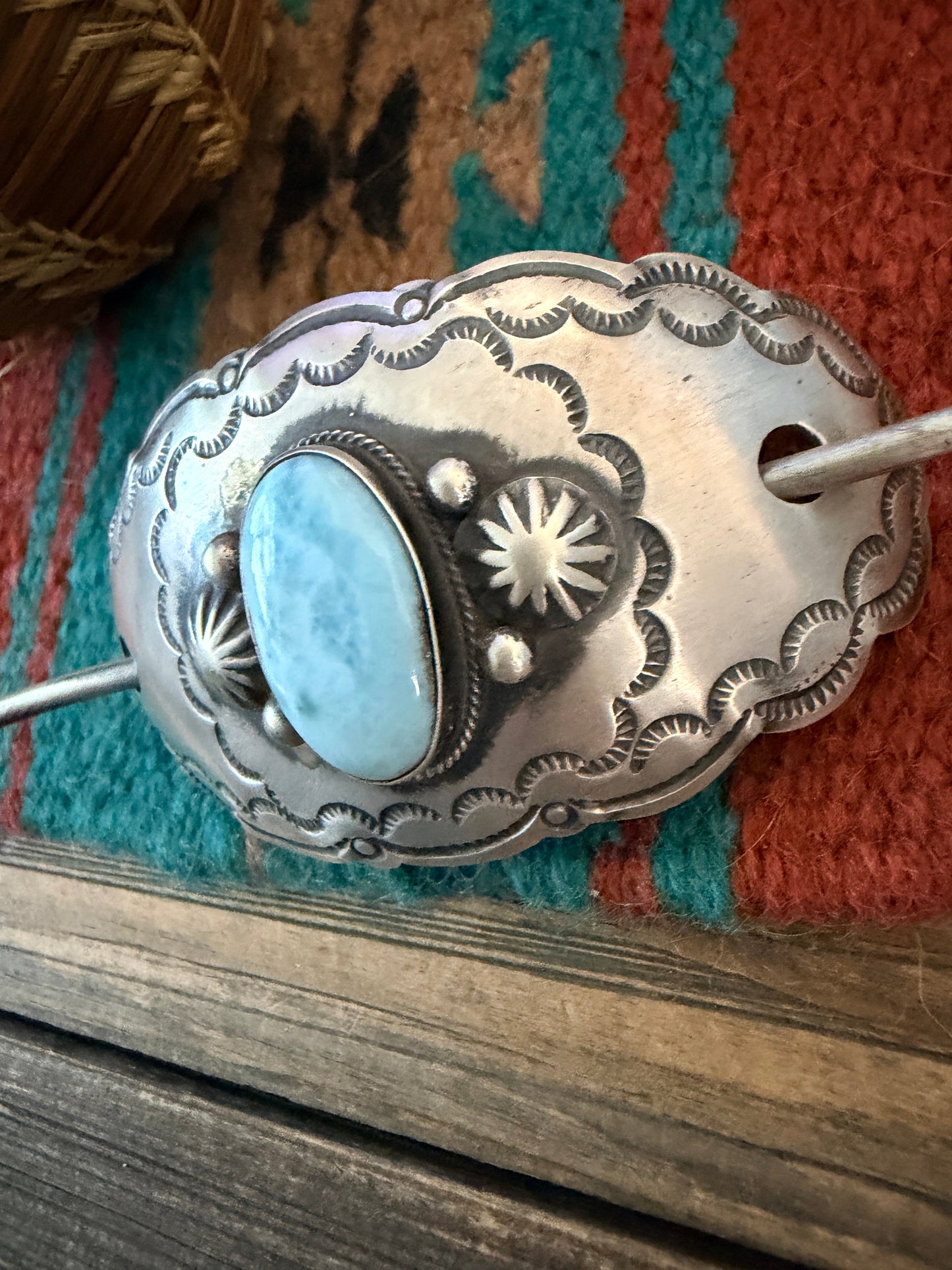 Handcrafted Larimar & Sterling Silver Hair Pin Barrette by Chimney Butte