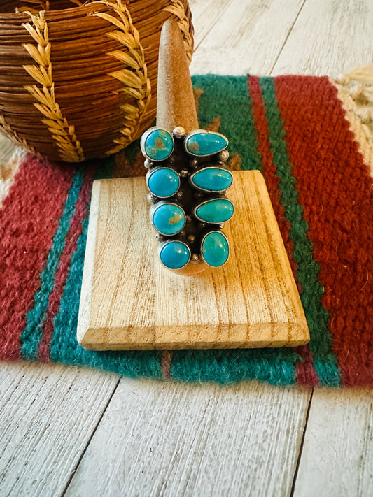 Handcrafted Sterling Silver & Kingman Turquoise Ring Size 8