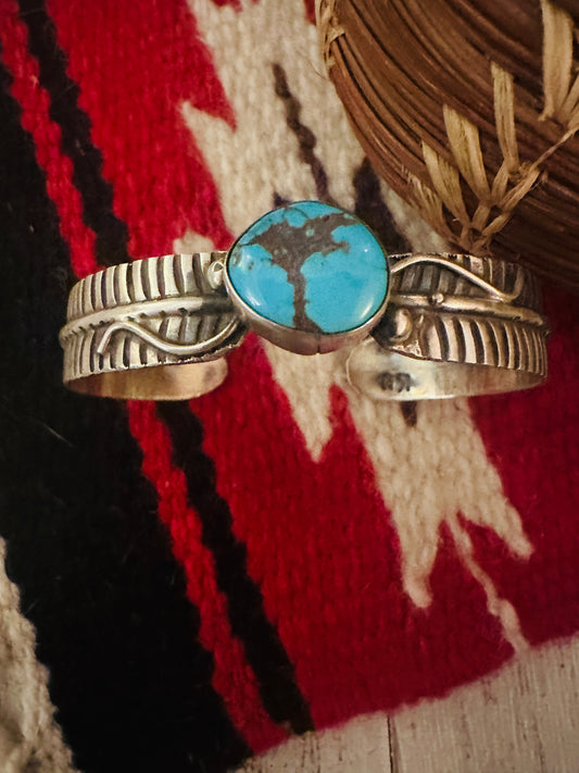 Handcrafted Turquoise & Sterling Silver Feather Cuff Bracelet