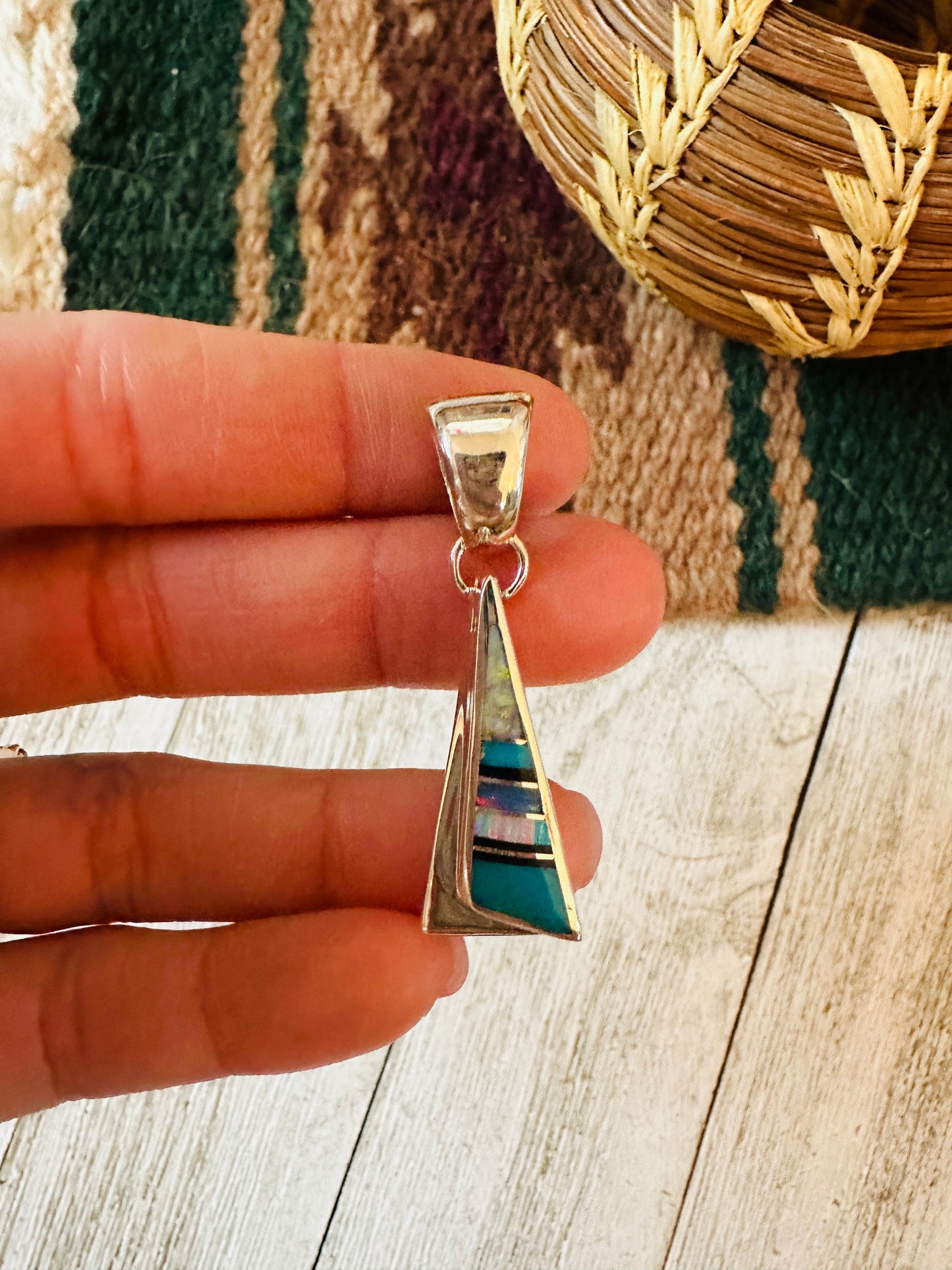 Handcrafted Multi Stone & Sterling Silver Inlay Pendant