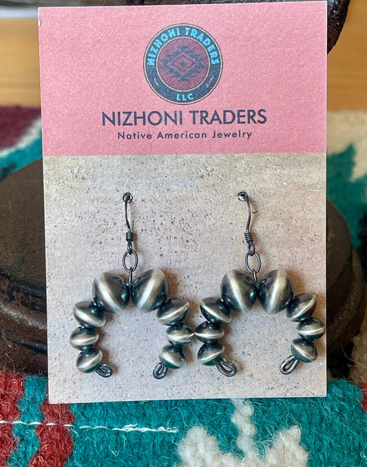 Vinita Cowboy Handcrafted Handmade Sterling Silver Beaded Naja Dangle Earrings 4mm-8mm