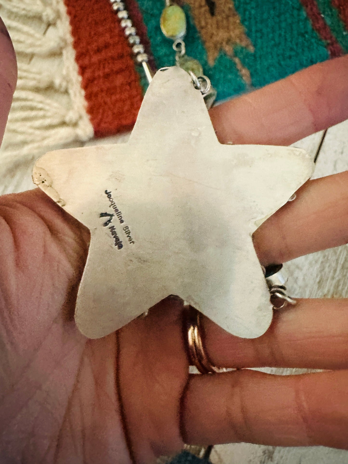 Handcrafted Sterling Silver & Royston Turquoise Star Necklace by Jacqueline Silver