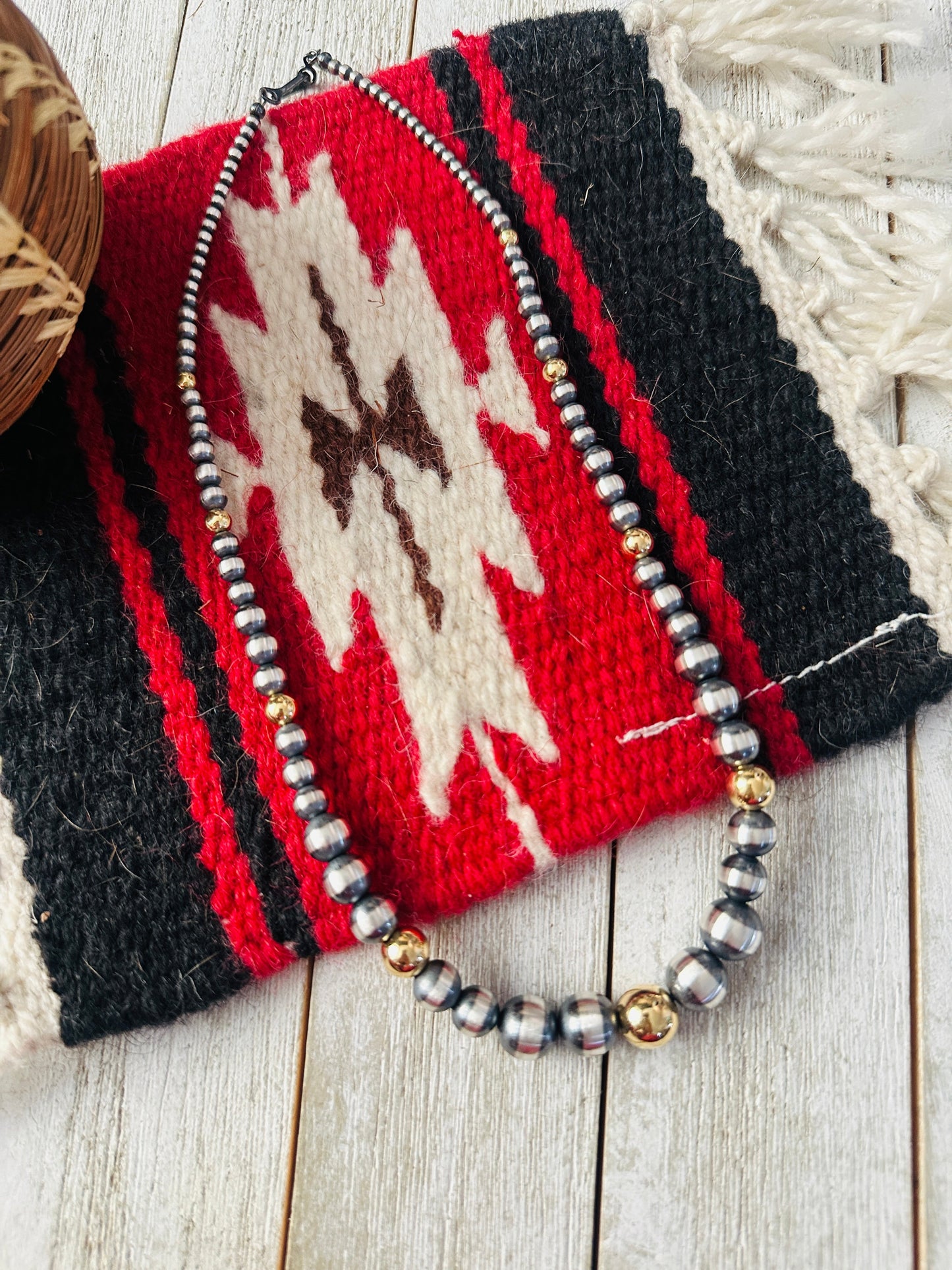 Handcrafted Sterling Silver & Gold Beaded 18” Necklace