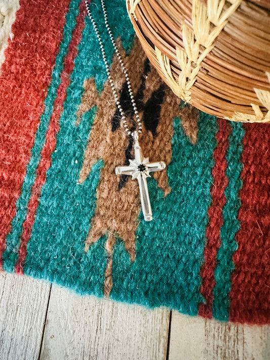 Handcrafted Black Onyx & Sterling Silver Cross Pendant