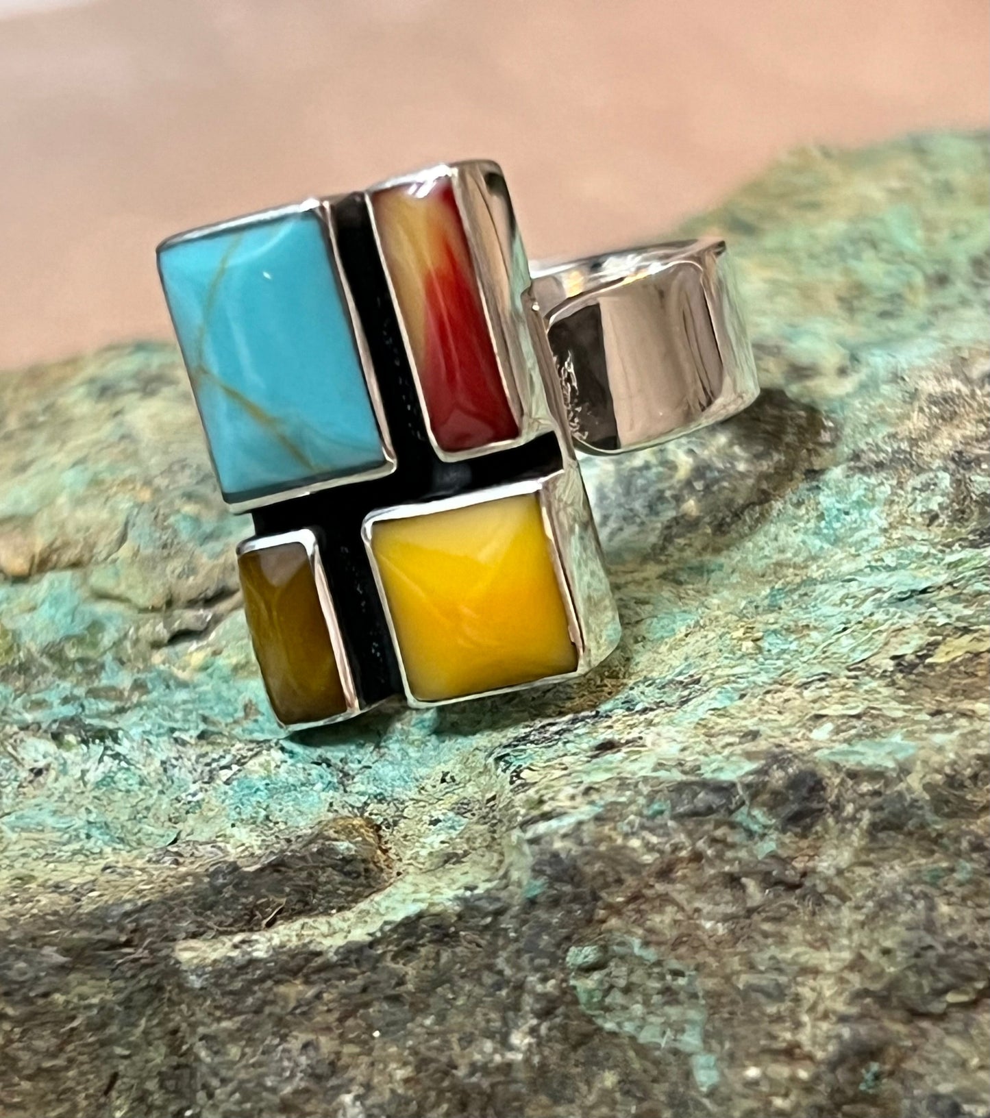 Multistone Mosaic Sterling Silver Ring