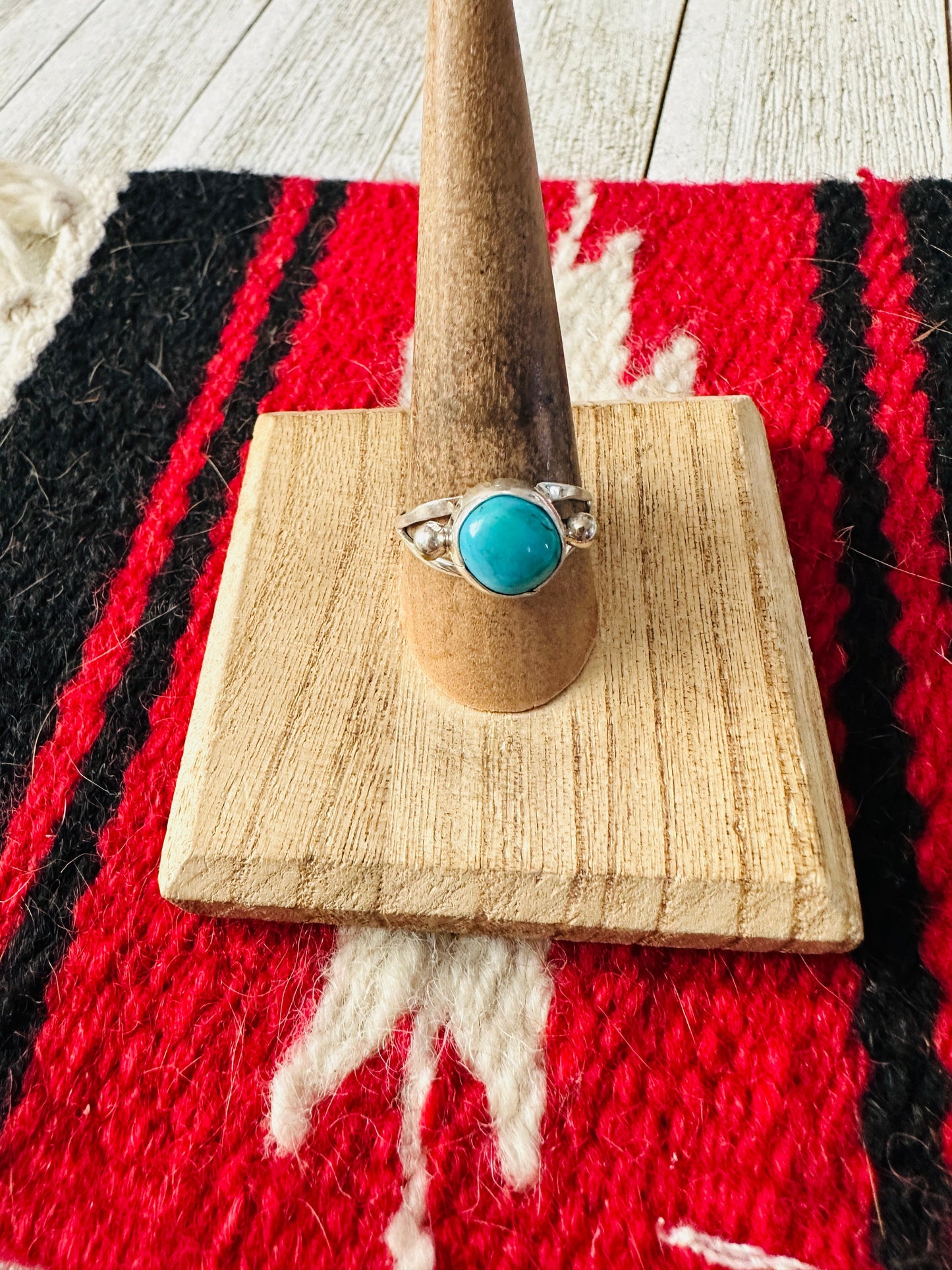 Handcrafted Sterling Silver & Turquoise Ring Size 9