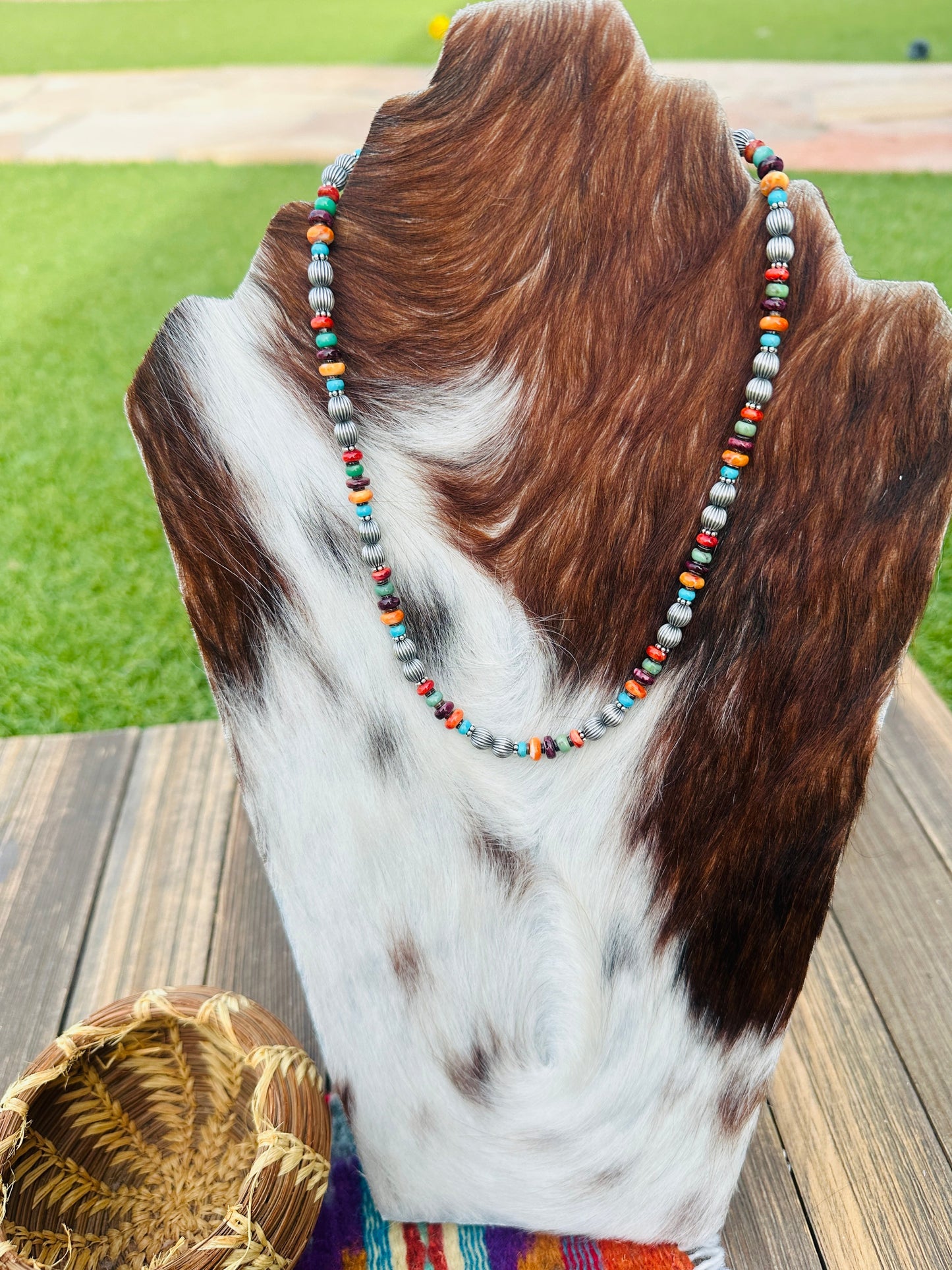 Handcrafted Multi Stone & Sterling Silver 16” Beaded Necklace
