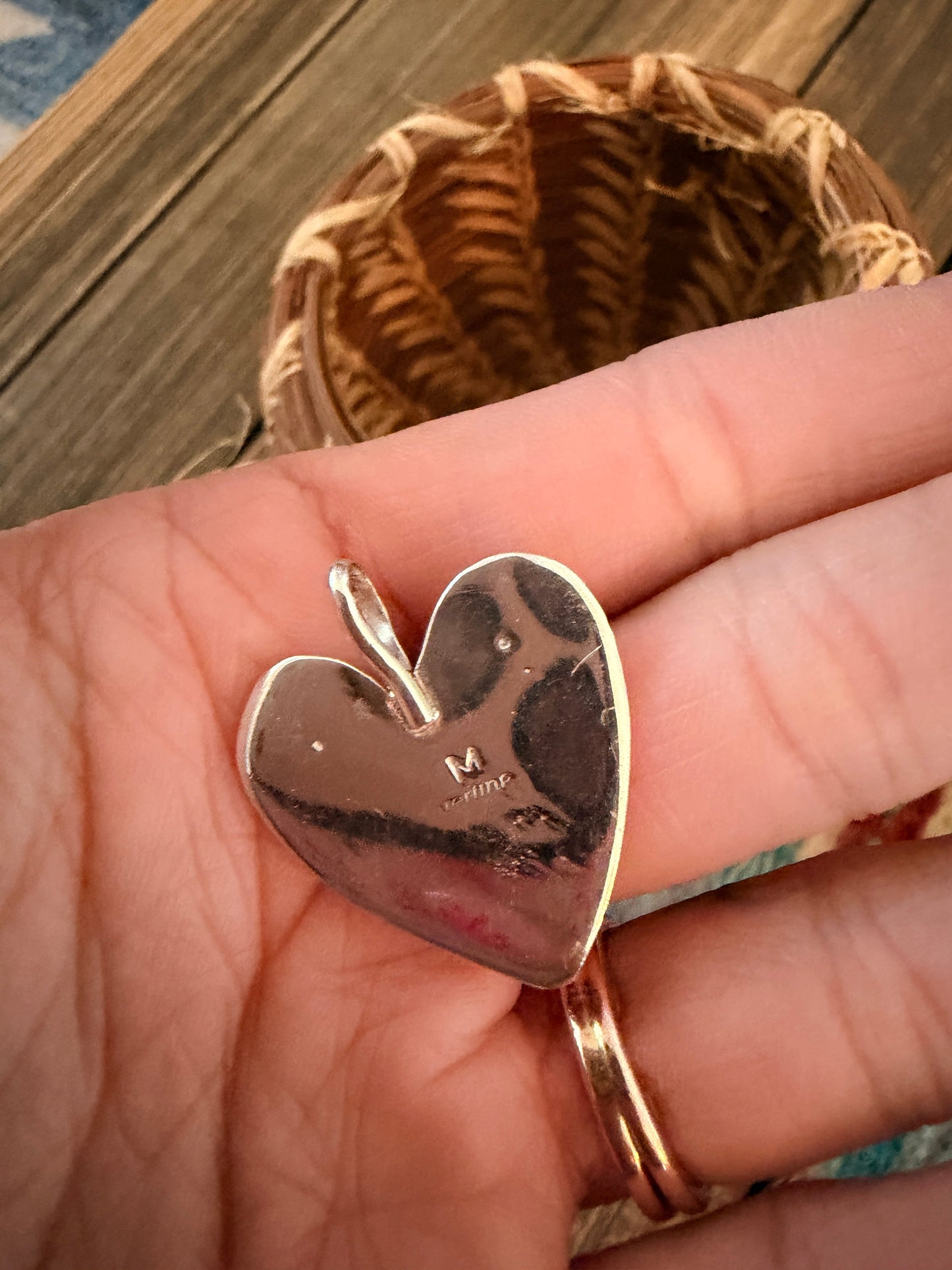 Handcrafted Sterling Silver & Fire Opal Heart Pendant by Joseph Martinez