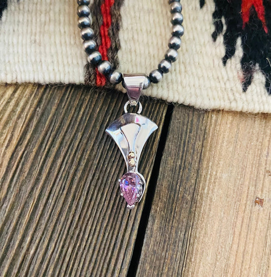 Handcrafted Pink Fluorite & Sterling Silver Pendant