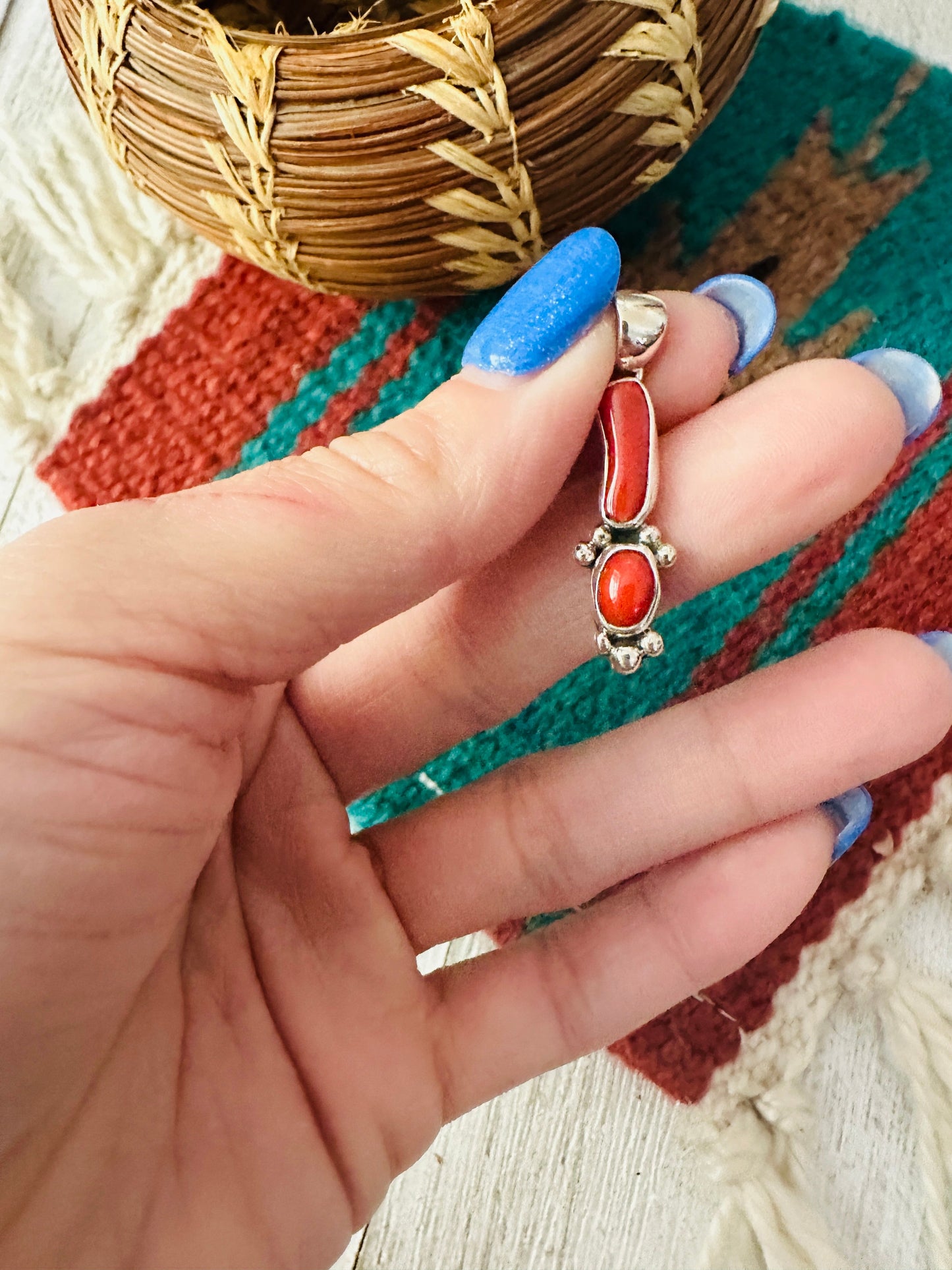 Handcrafted Red Coral & Sterling Silver Pendant