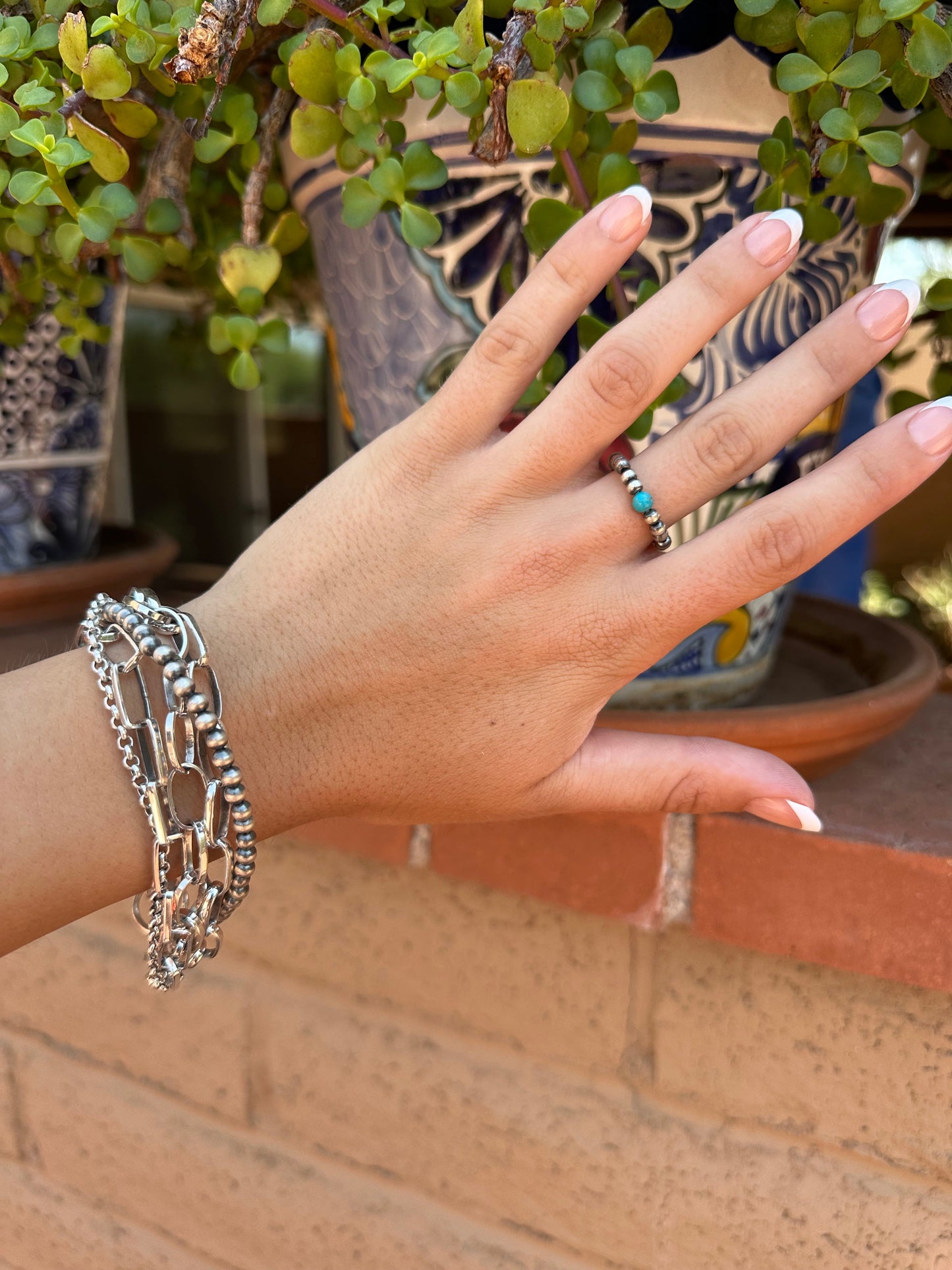 THE VENICE BAND Handmade Sterling Silver  Pearl Style Beaded Stretch Ring