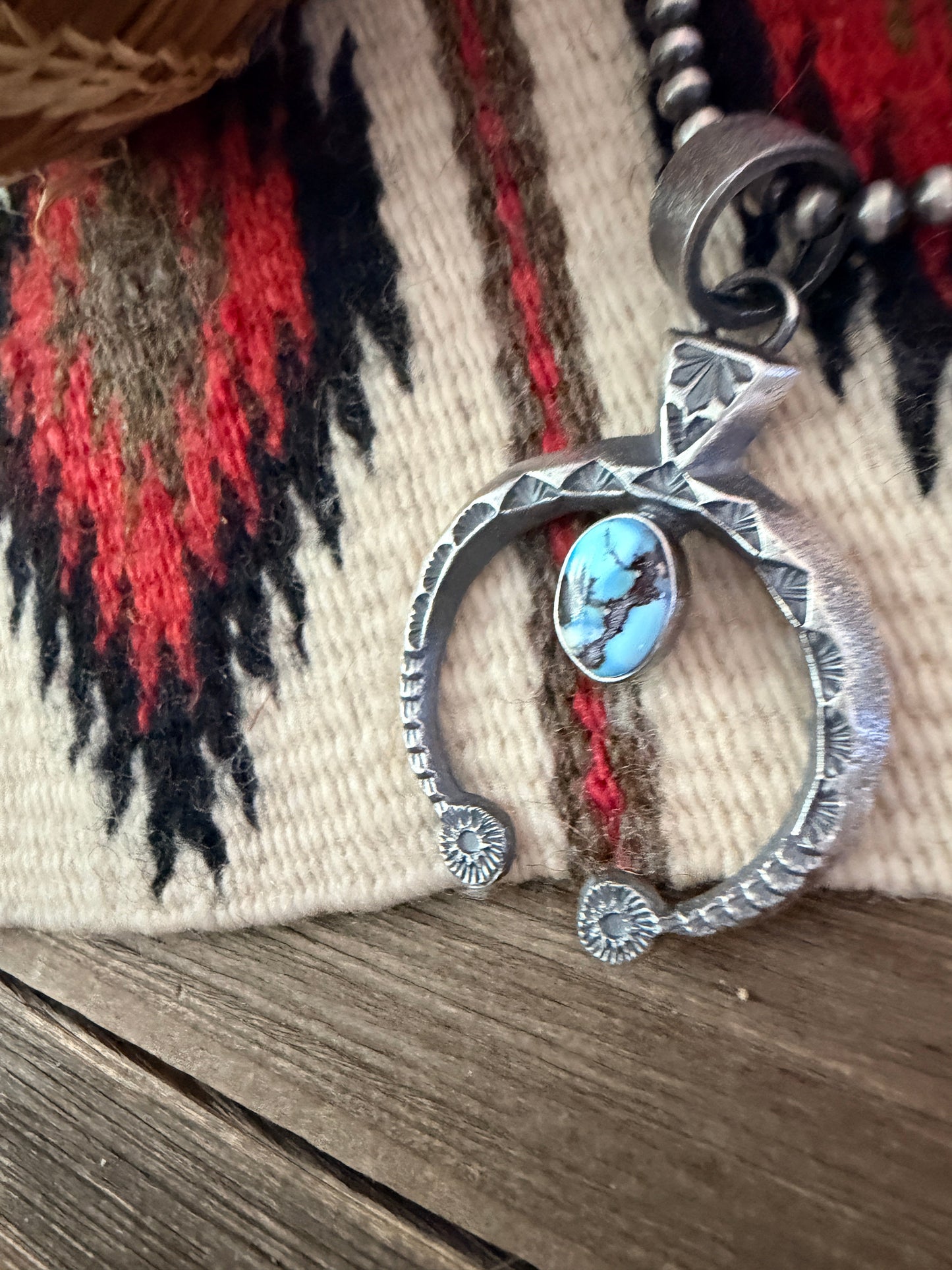 Handcrafted Sterling Silver & Golden Hills Turquoise Naja Pendant by Kevin Billah